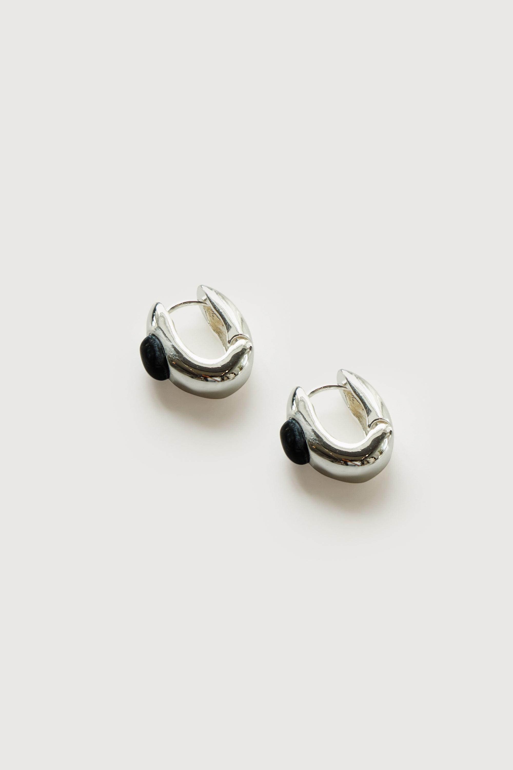 THICK HOOP EARRING WITH BLACK GEMSTONE by OAK + FORT