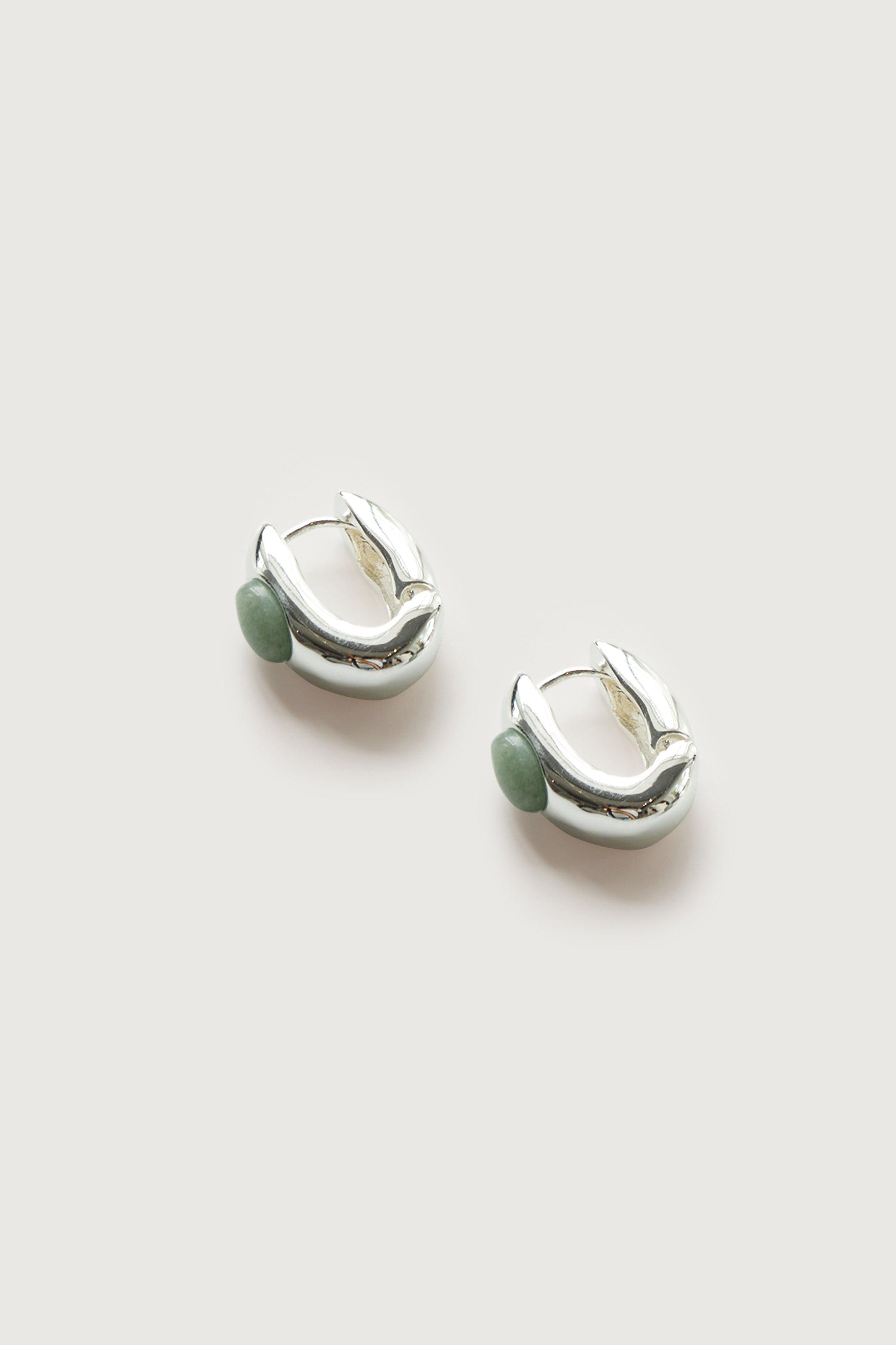 THICK HOOP EARRING WITH GREEN GEMSTONE by OAK + FORT