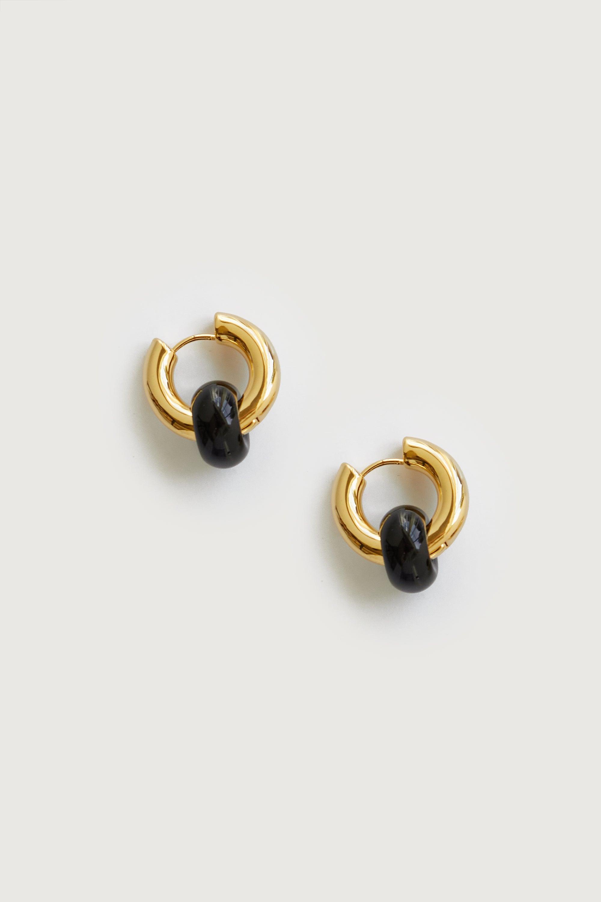 THICK HOOPS WITH BLACK STONE by OAK + FORT