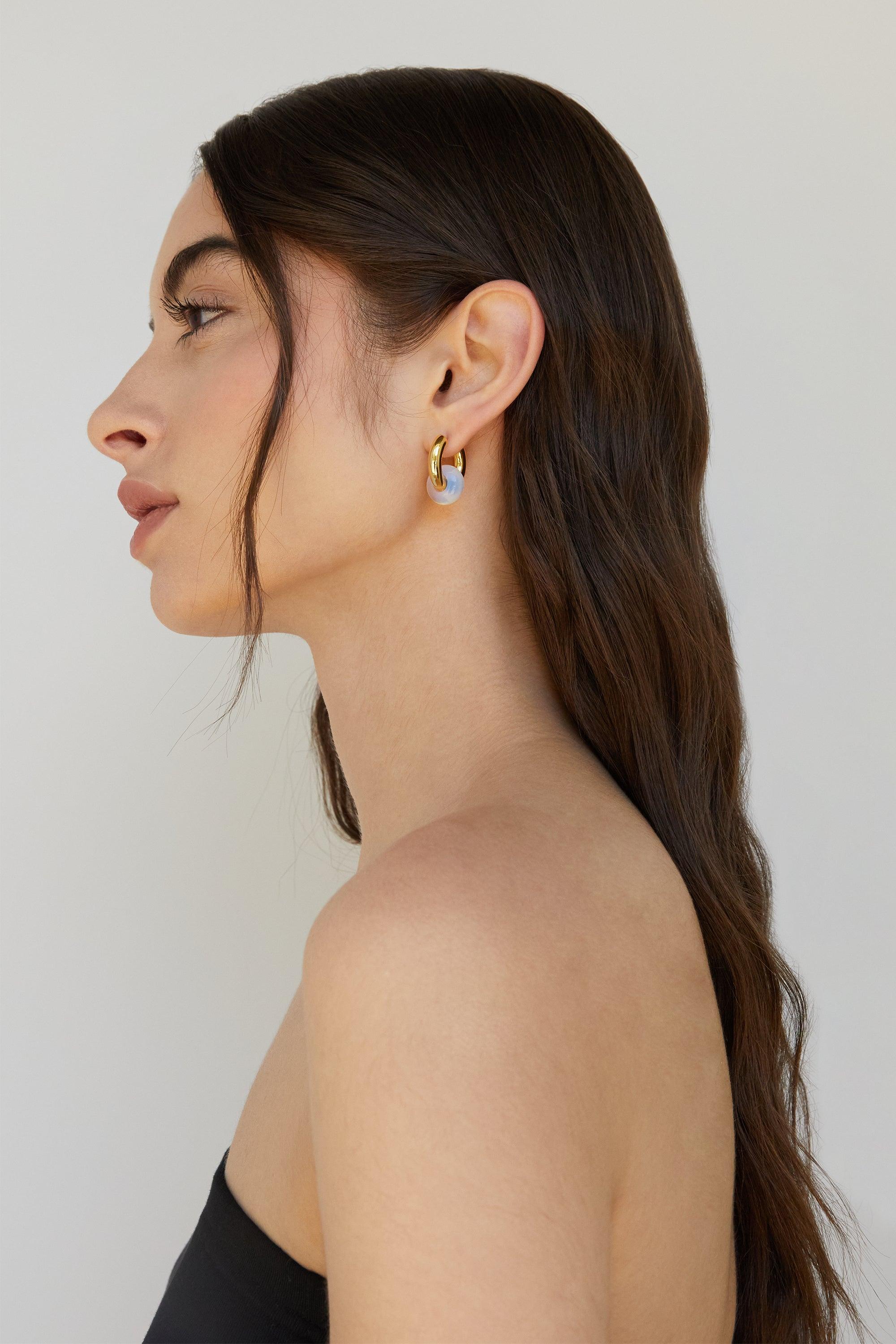 THICK HOOPS WITH WHITE STONE by OAK + FORT