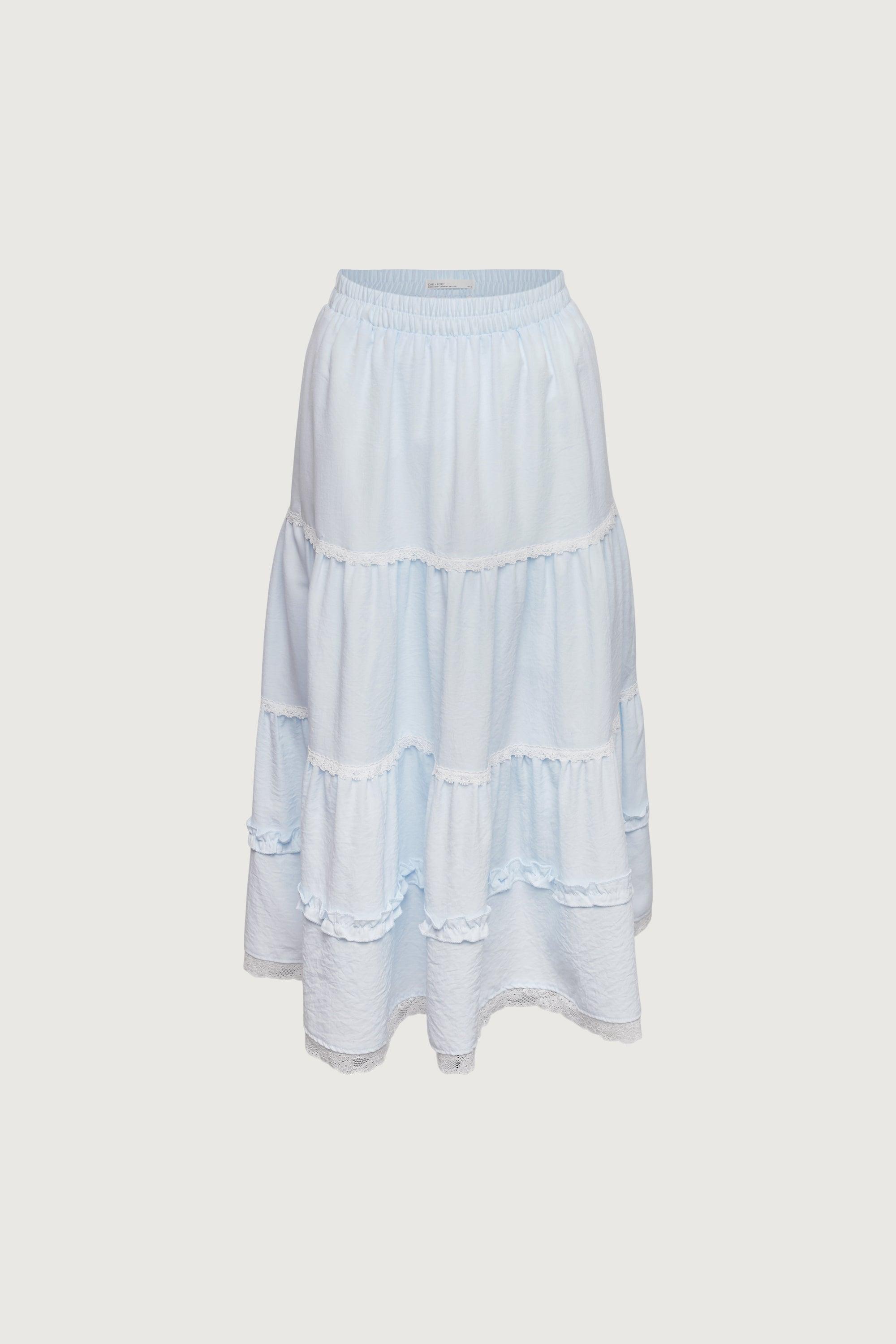 TIERED LACE TRIM MAXI SKIRT by OAK + FORT