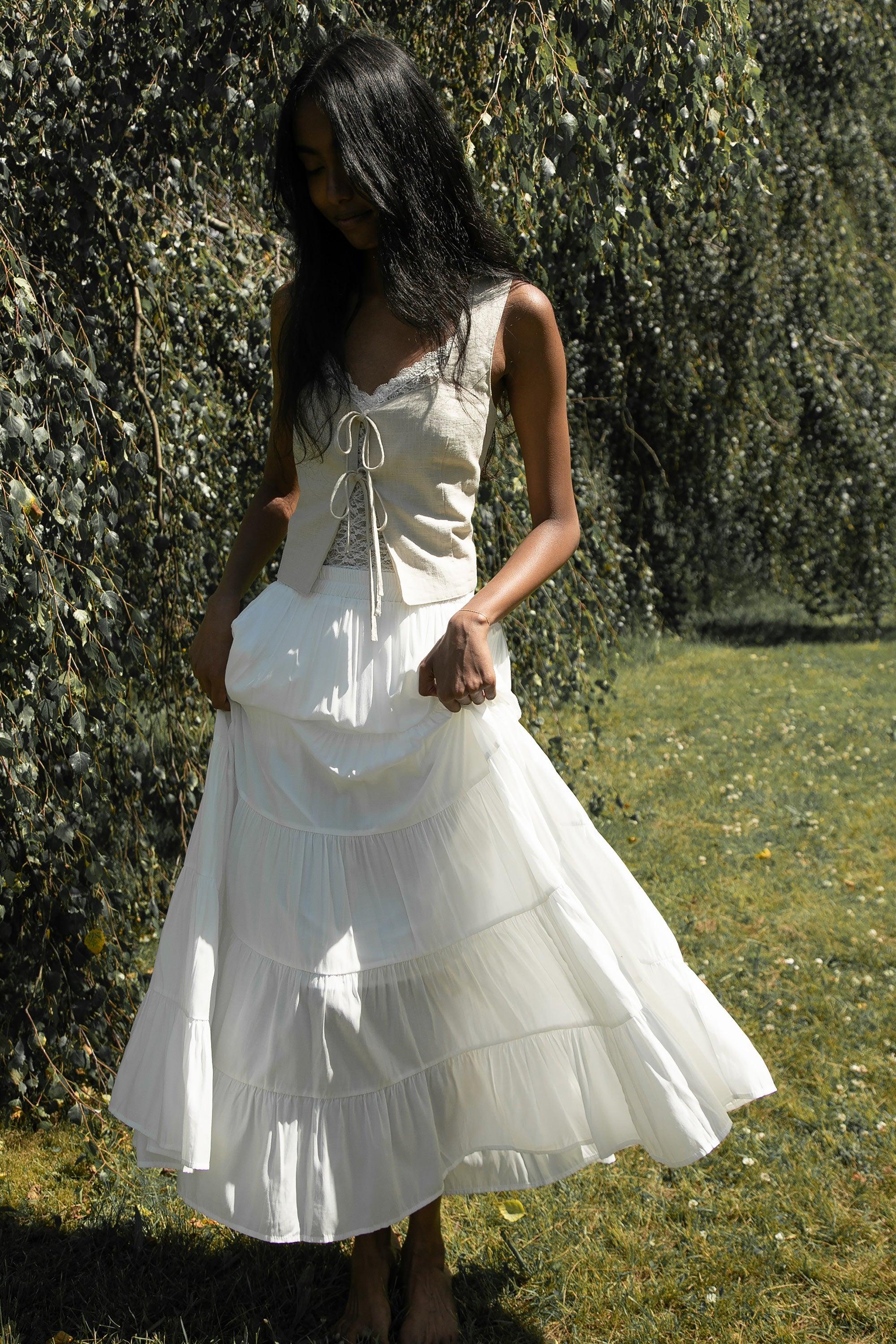 TIERED SKIRT WITH ELASTIC WAISTBAND by OAK + FORT