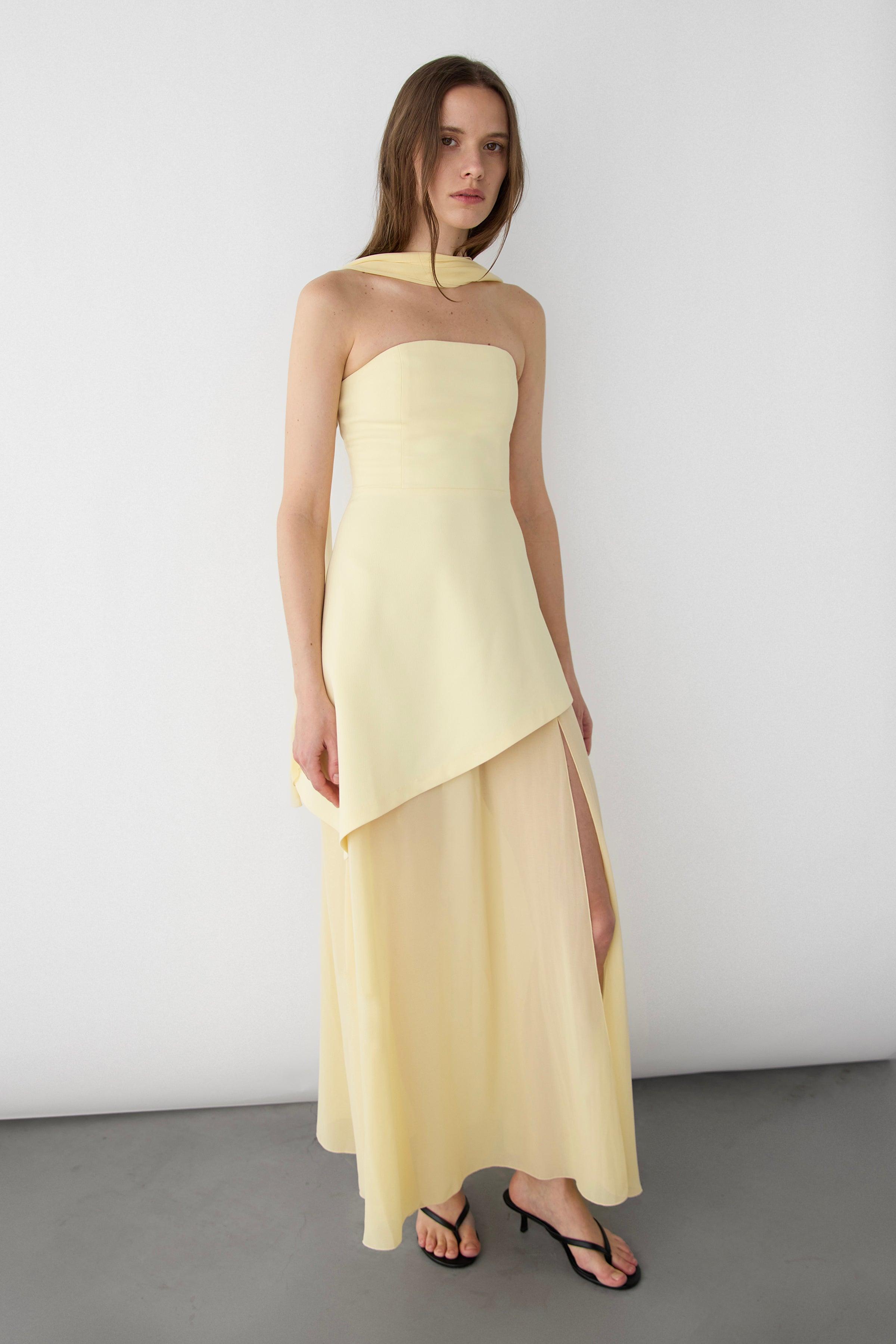 TUBE MAXI DRESS WITH CONTRAST SKIRT AND SCARF by OAK + FORT
