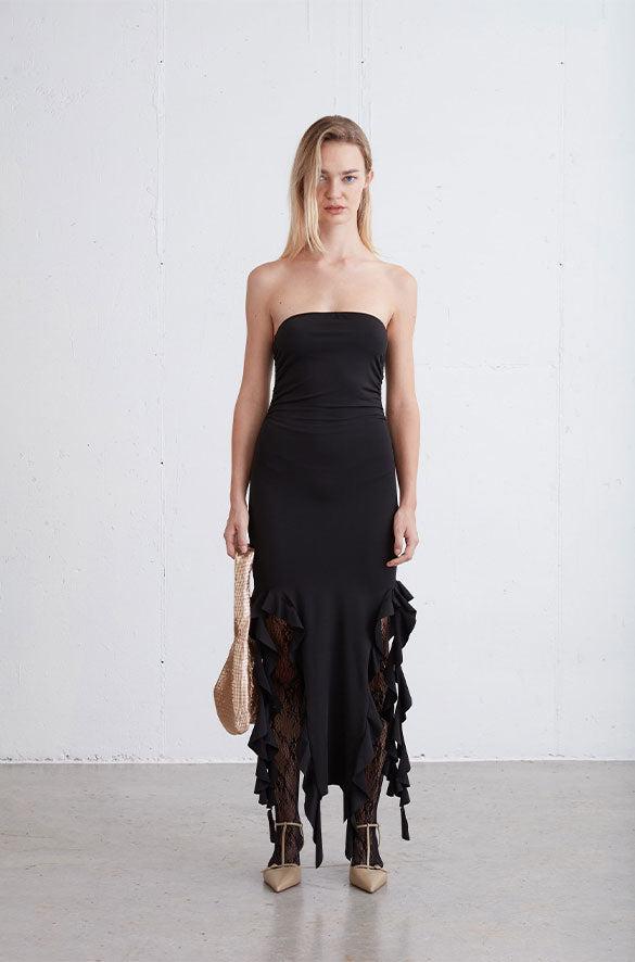 TUBE TOP DRESS WITH FRILL DETAILS by OAK + FORT