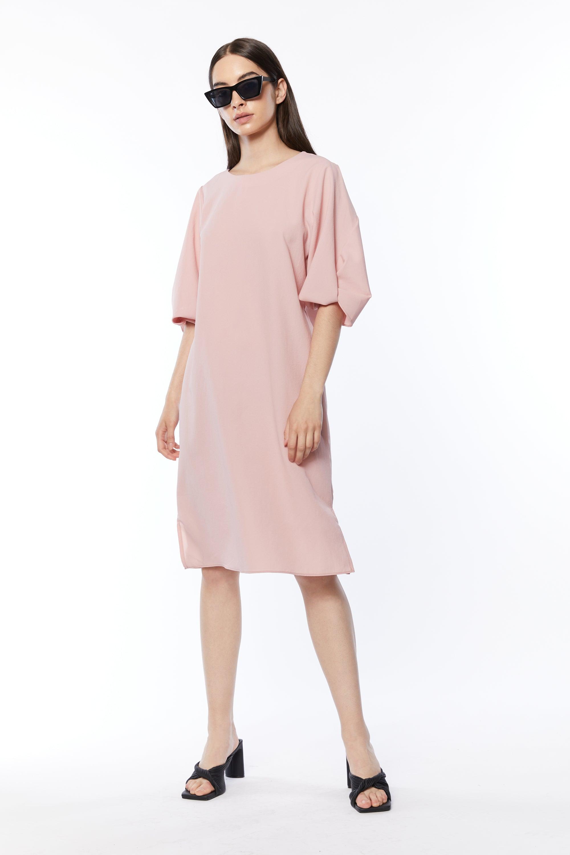 TWIST PUFF SLEEVE MIDI DRESS by OAK + FORT
