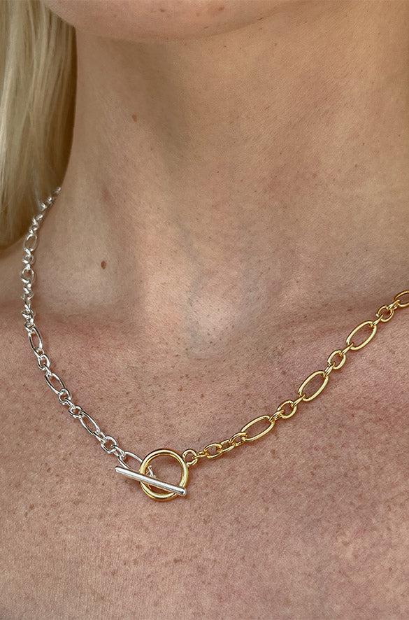 TWO-TONE FIGARO CHAIN NECKLACE by OAK + FORT