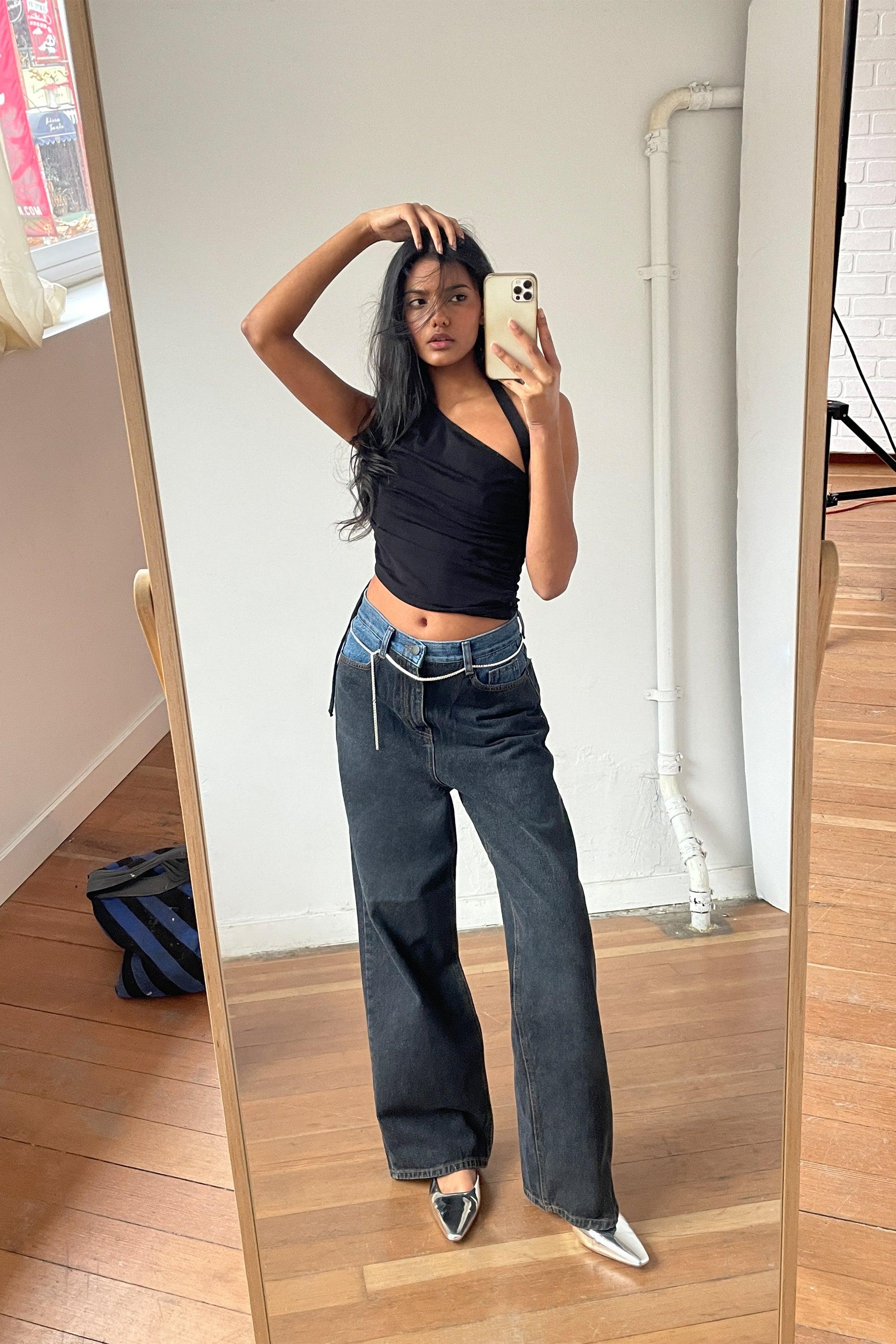 TWO-TONE WIDE LEG JEAN by OAK + FORT