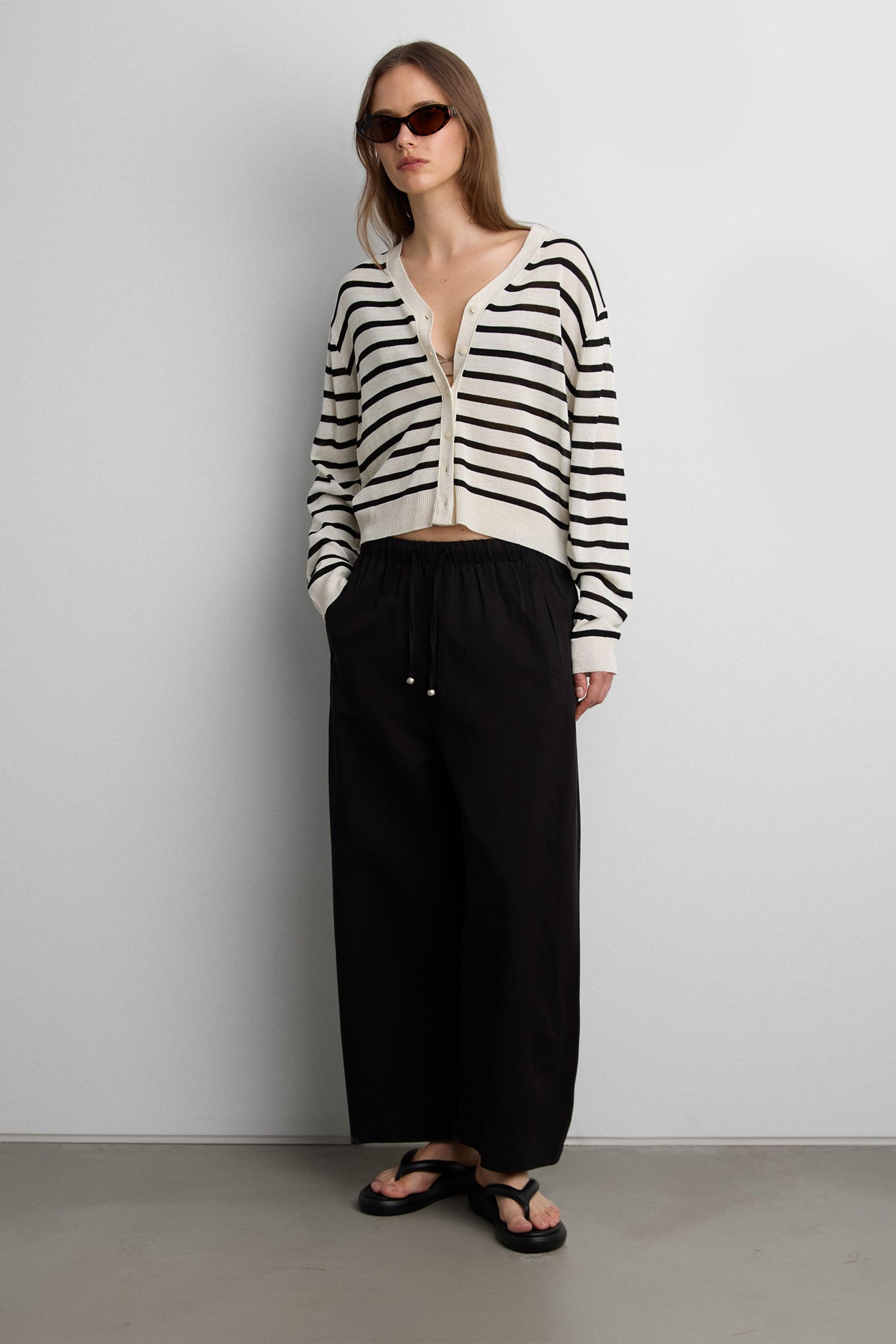 V-NECK STRIPED CARDIGAN by OAK + FORT
