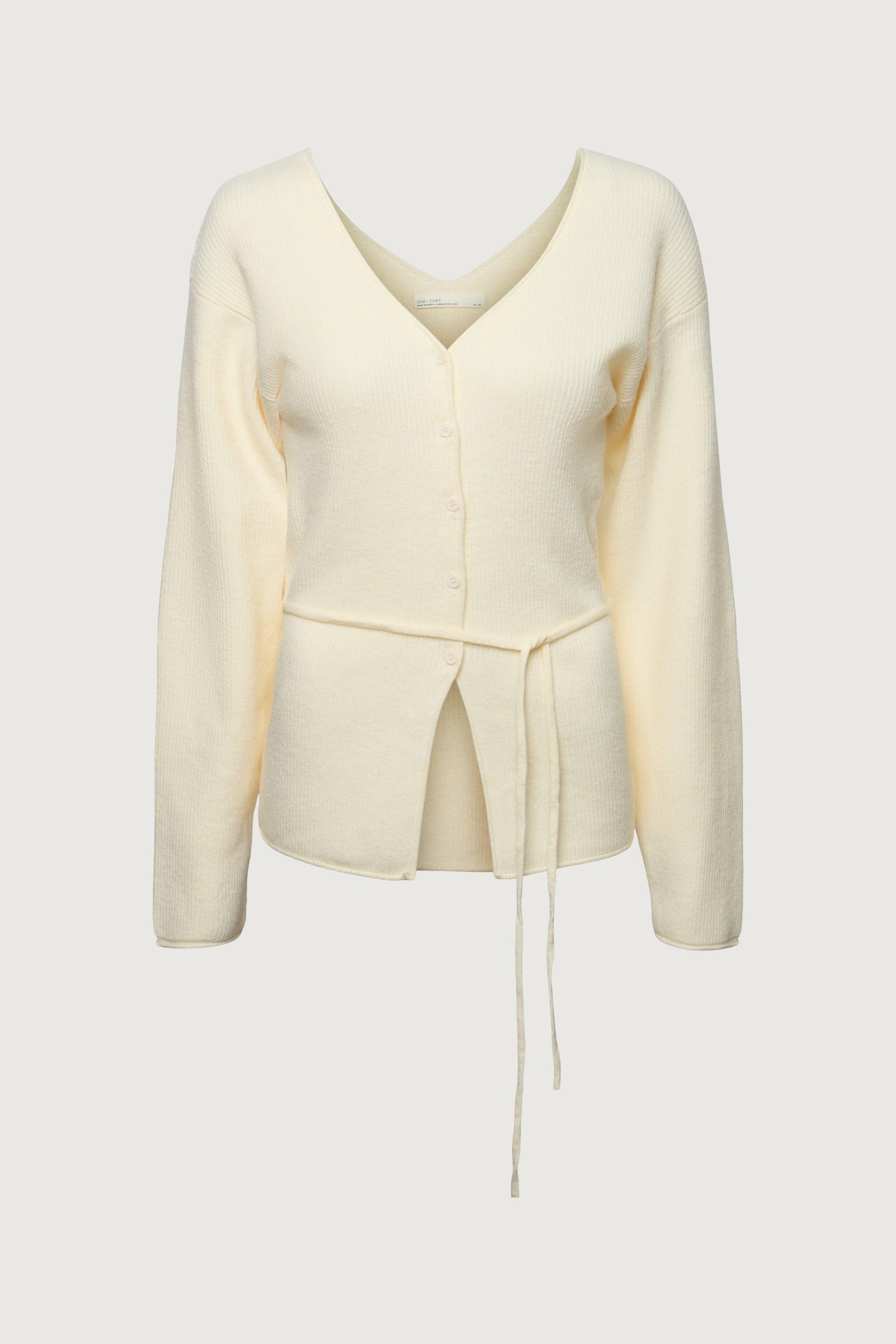 V-NECKLINE CARDIGAN WITH WAIST TIE by OAK + FORT