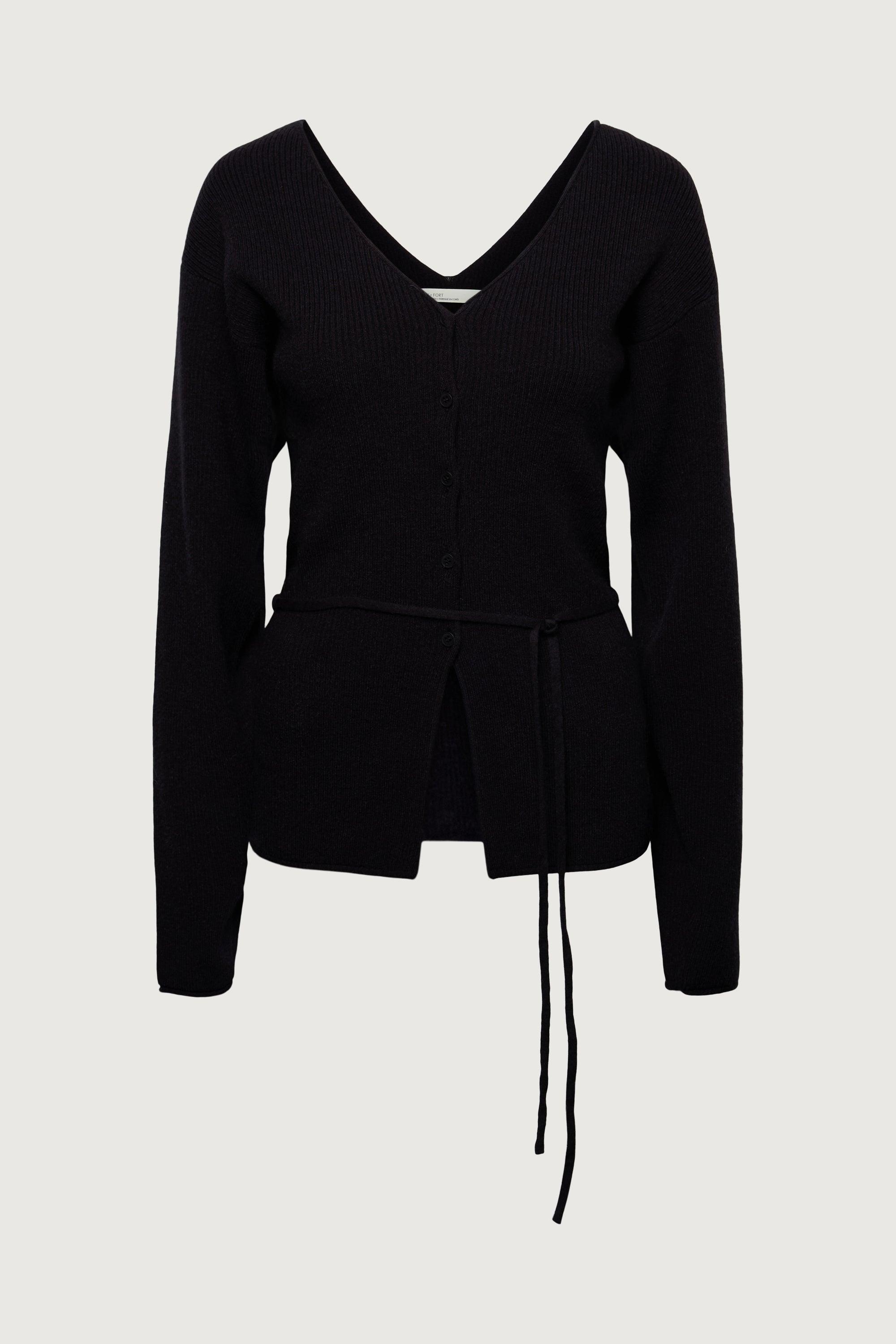V-NECKLINE CARDIGAN WITH WAIST TIE by OAK + FORT