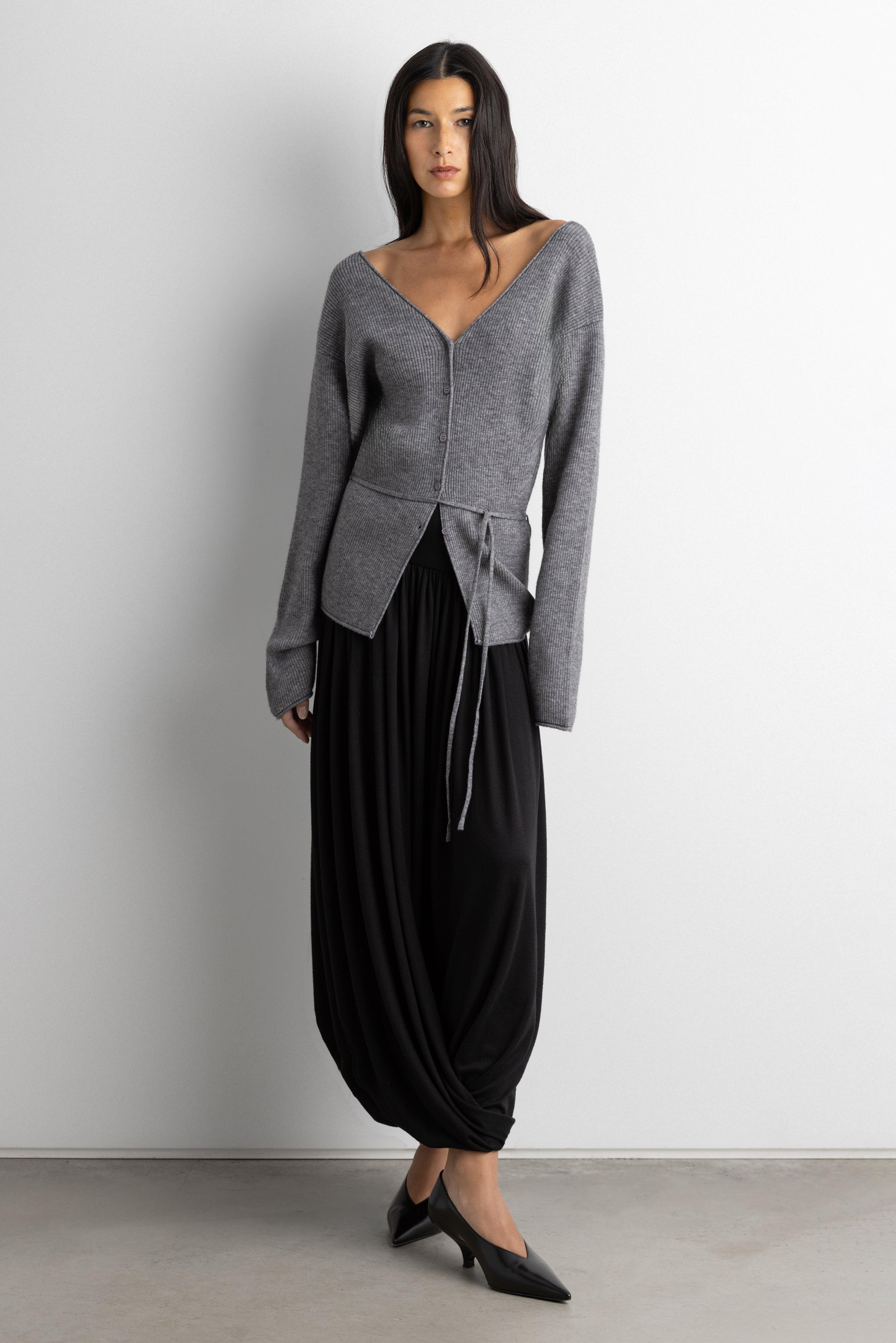 V-NECKLINE CARDIGAN WITH WAIST TIE by OAK + FORT
