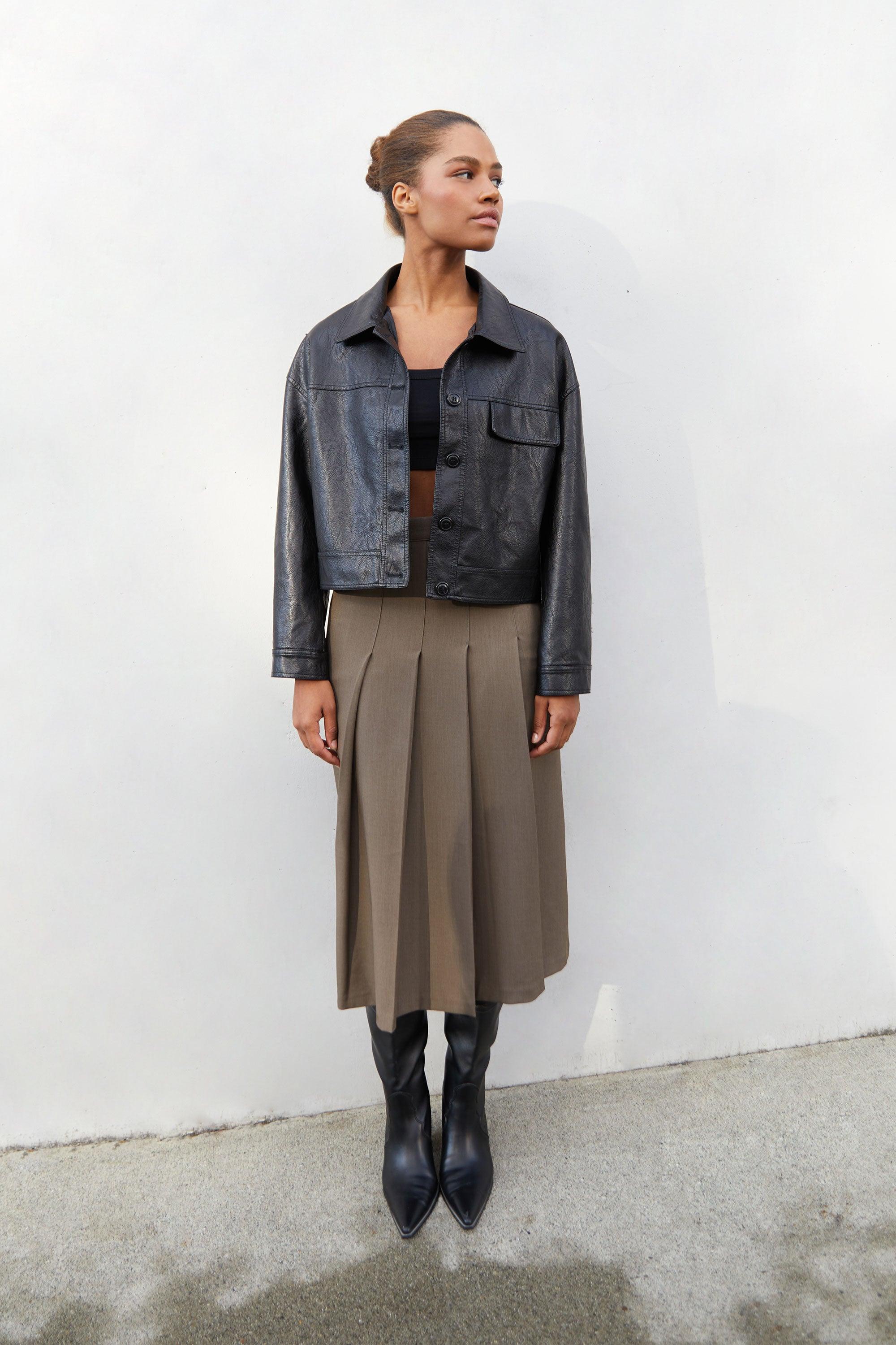 VEGAN LEATHER COLLARED JACKET by OAK + FORT