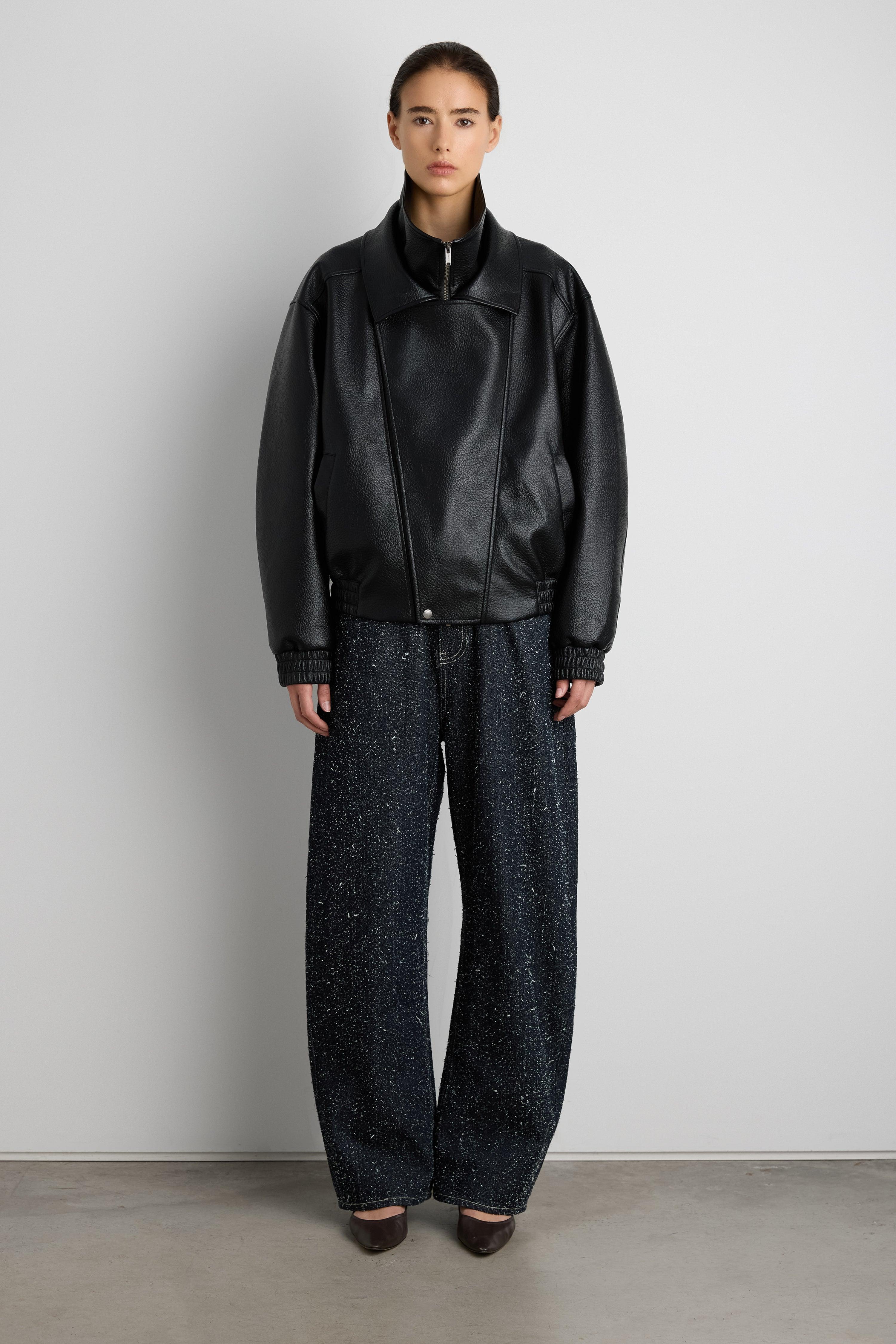 VEGAN LEATHER DOUBLE COLLAR BIKER JACKET by OAK + FORT