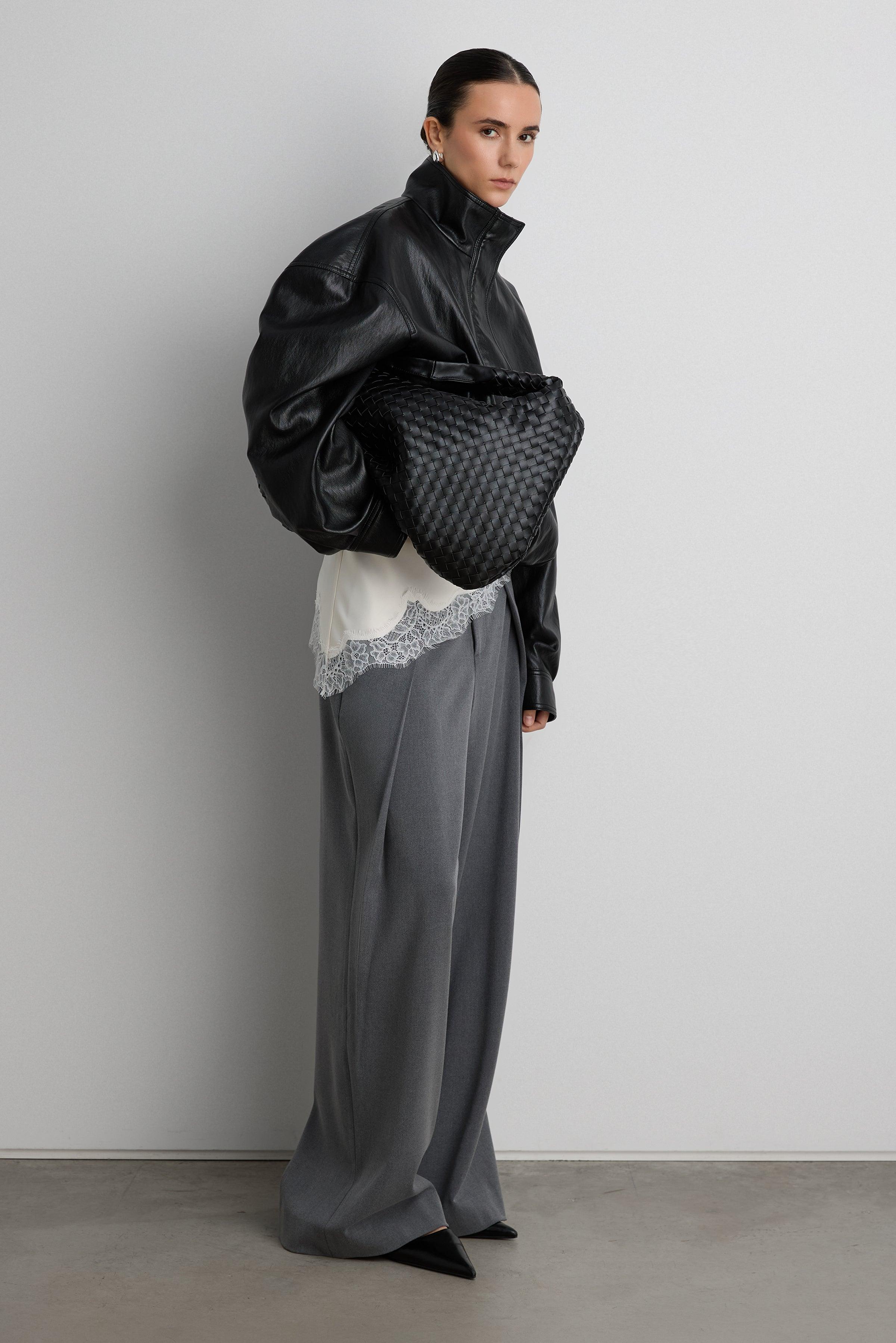 VEGAN LEATHER FUNNEL NECK JACKET by OAK + FORT