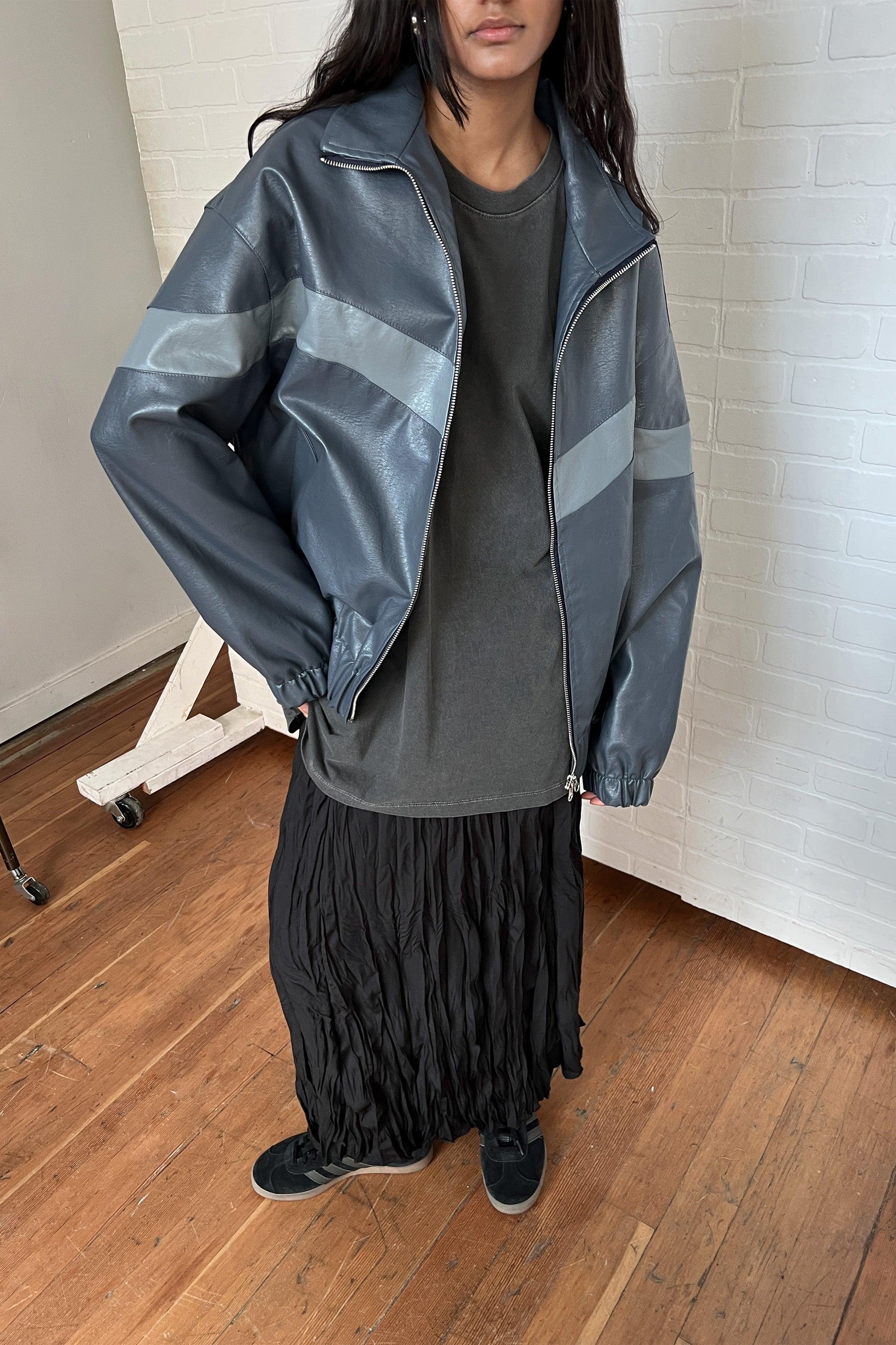 VEGAN LEATHER MOCKNECK RACER JACKET by OAK + FORT