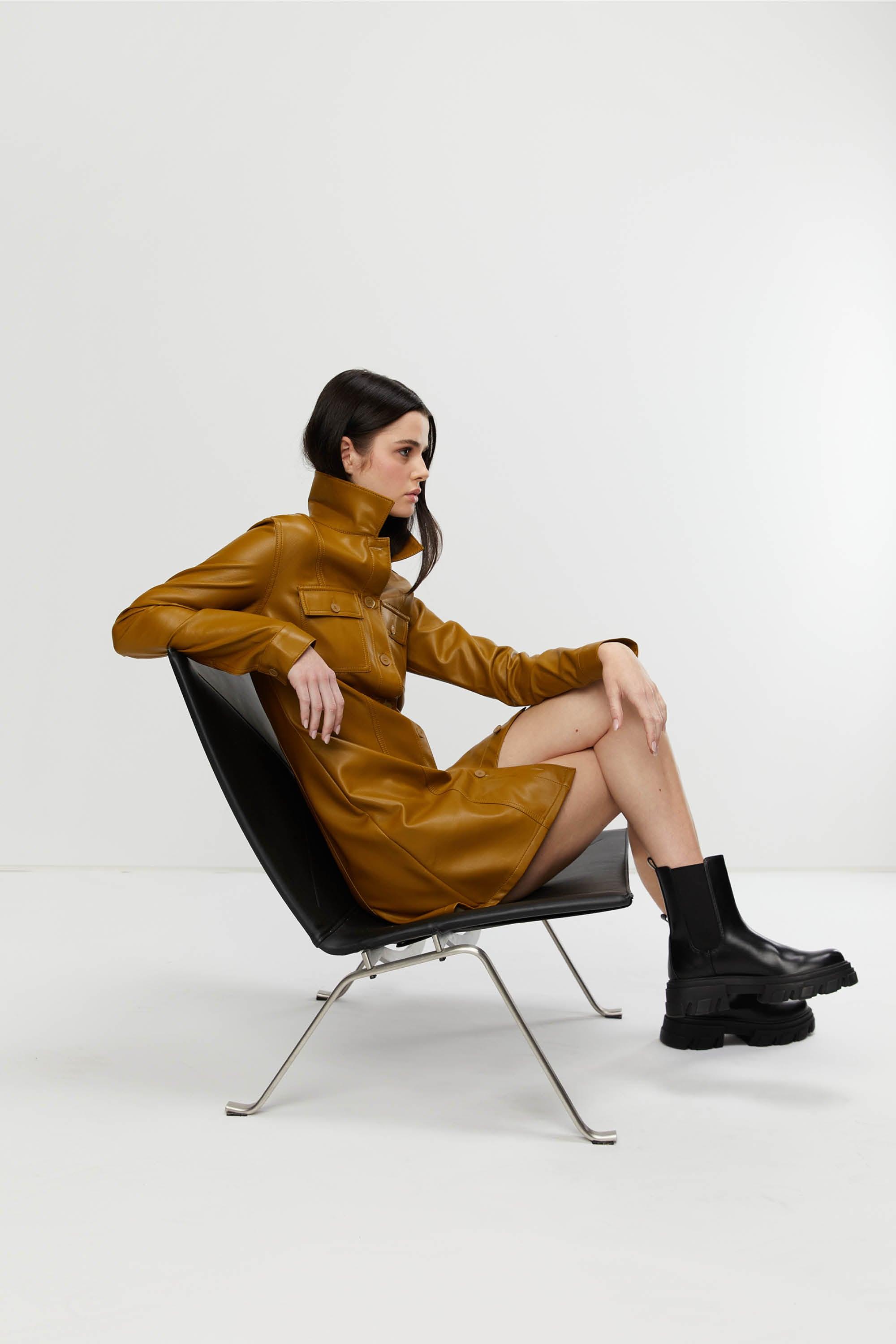 VEGAN LEATHER SHIRT DRESS by OAK + FORT