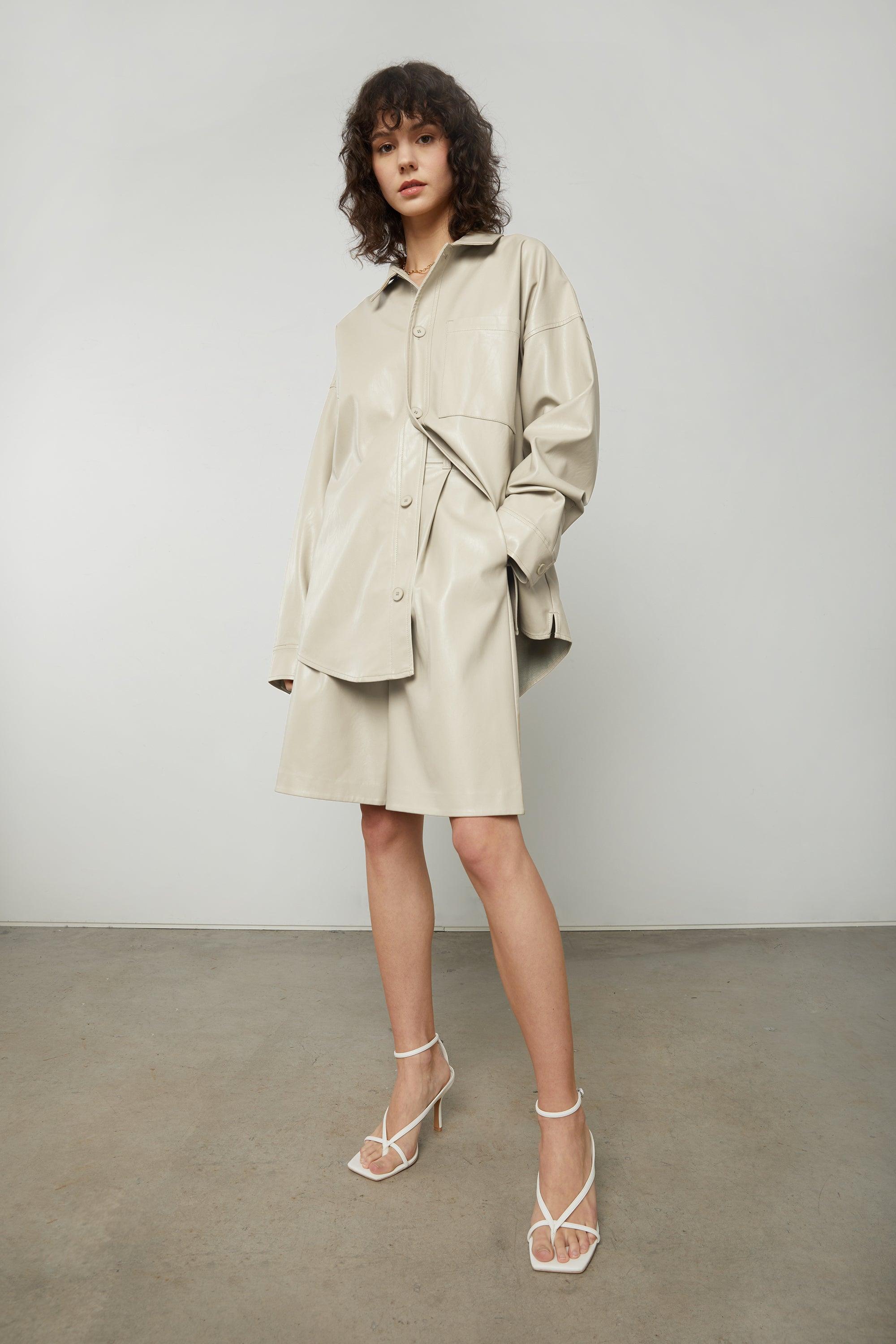 VEGAN LEATHER SHIRT JACKET by OAK + FORT