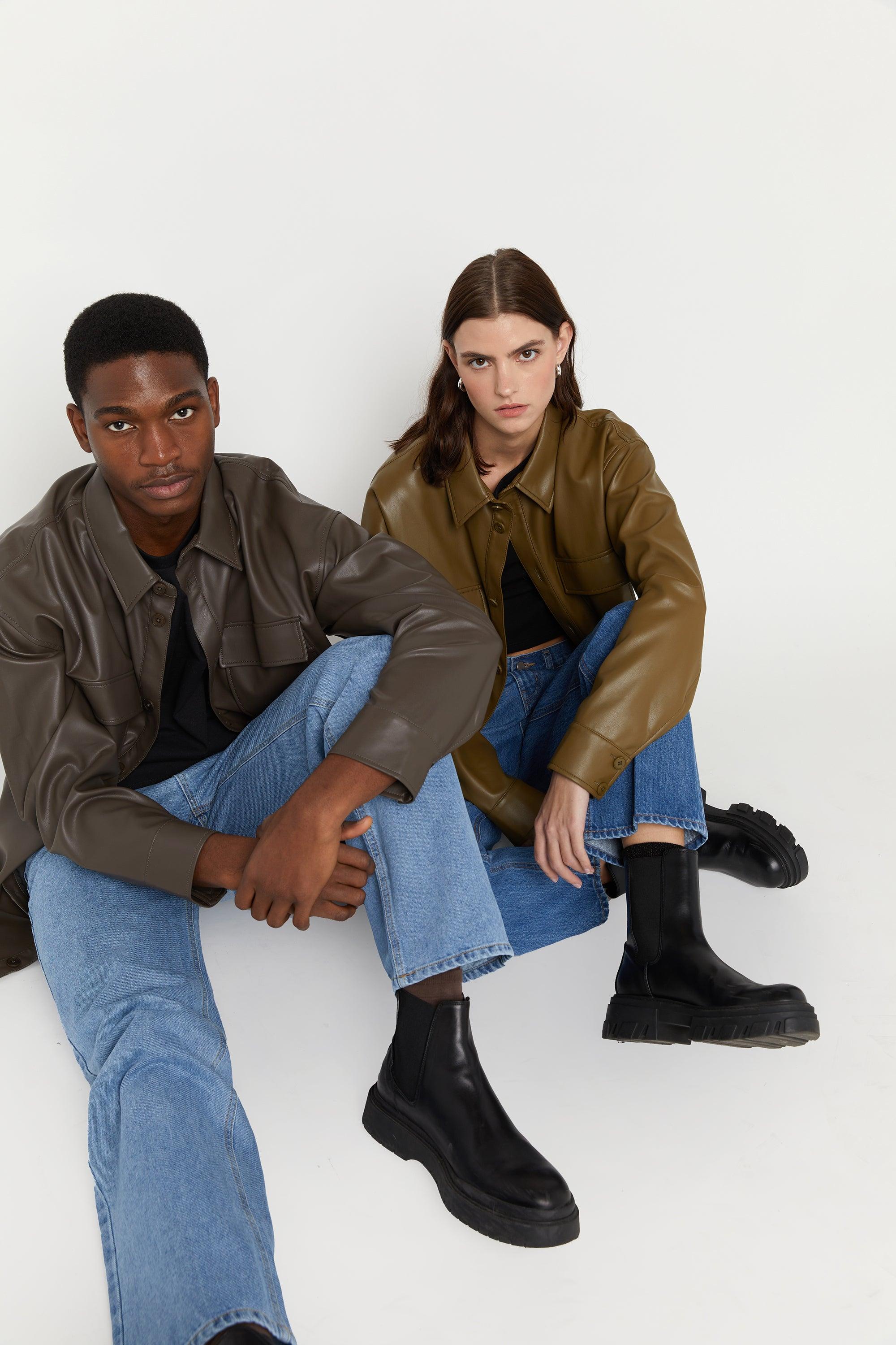 VEGAN LEATHER SHIRT JACKET by OAK + FORT