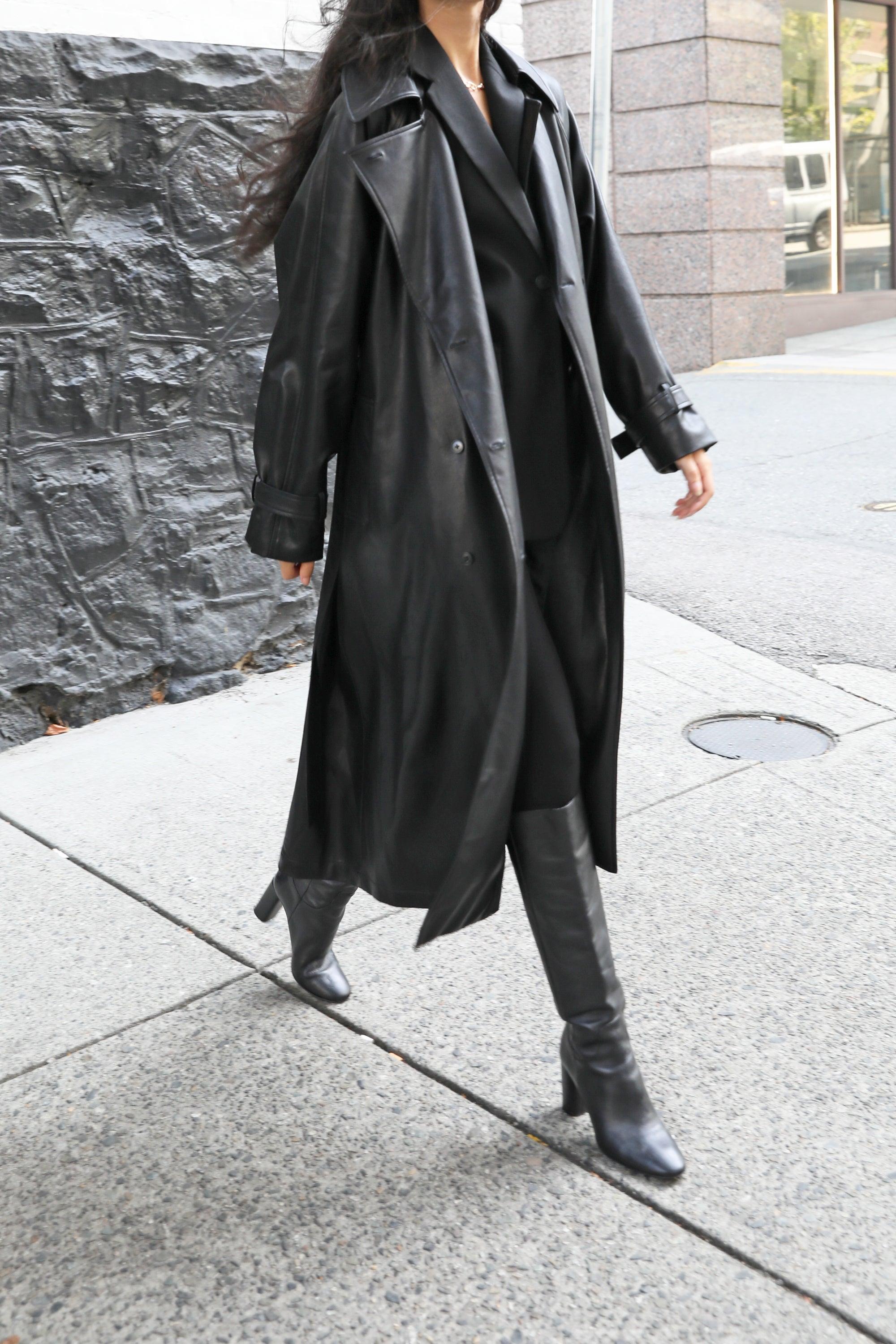 VEGAN LEATHER TRENCH COAT by OAK + FORT