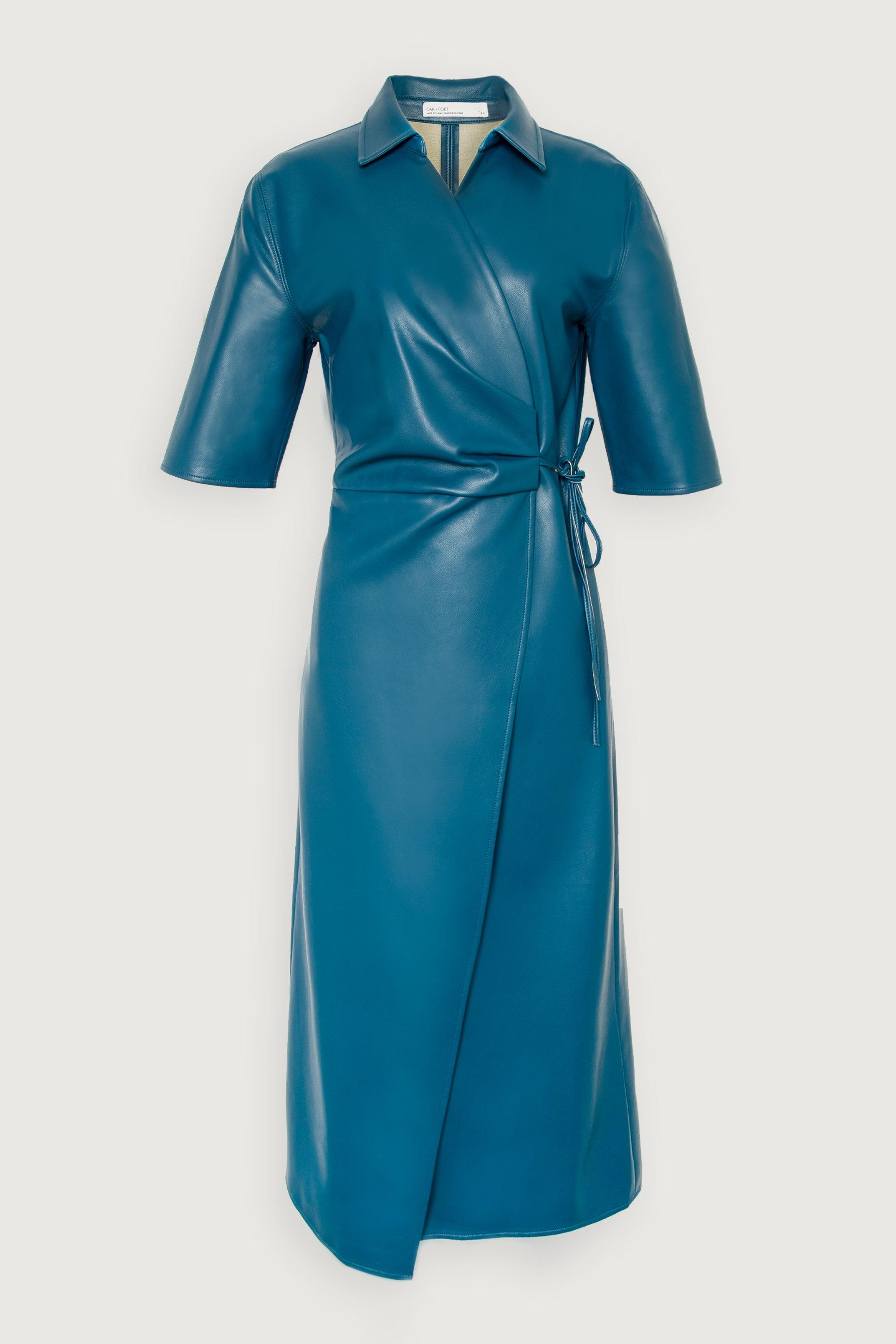 VEGAN LEATHER WRAP DRESS by OAK + FORT