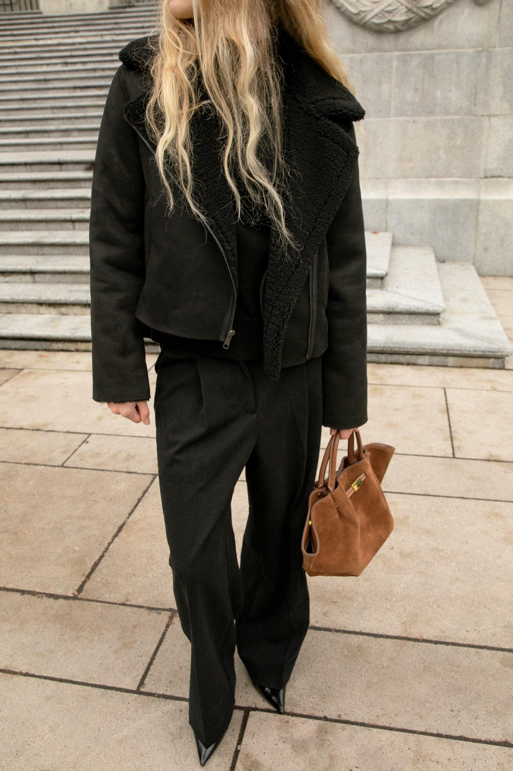 VEGAN SUEDE SHERPA AVIATOR JACKET by OAK + FORT