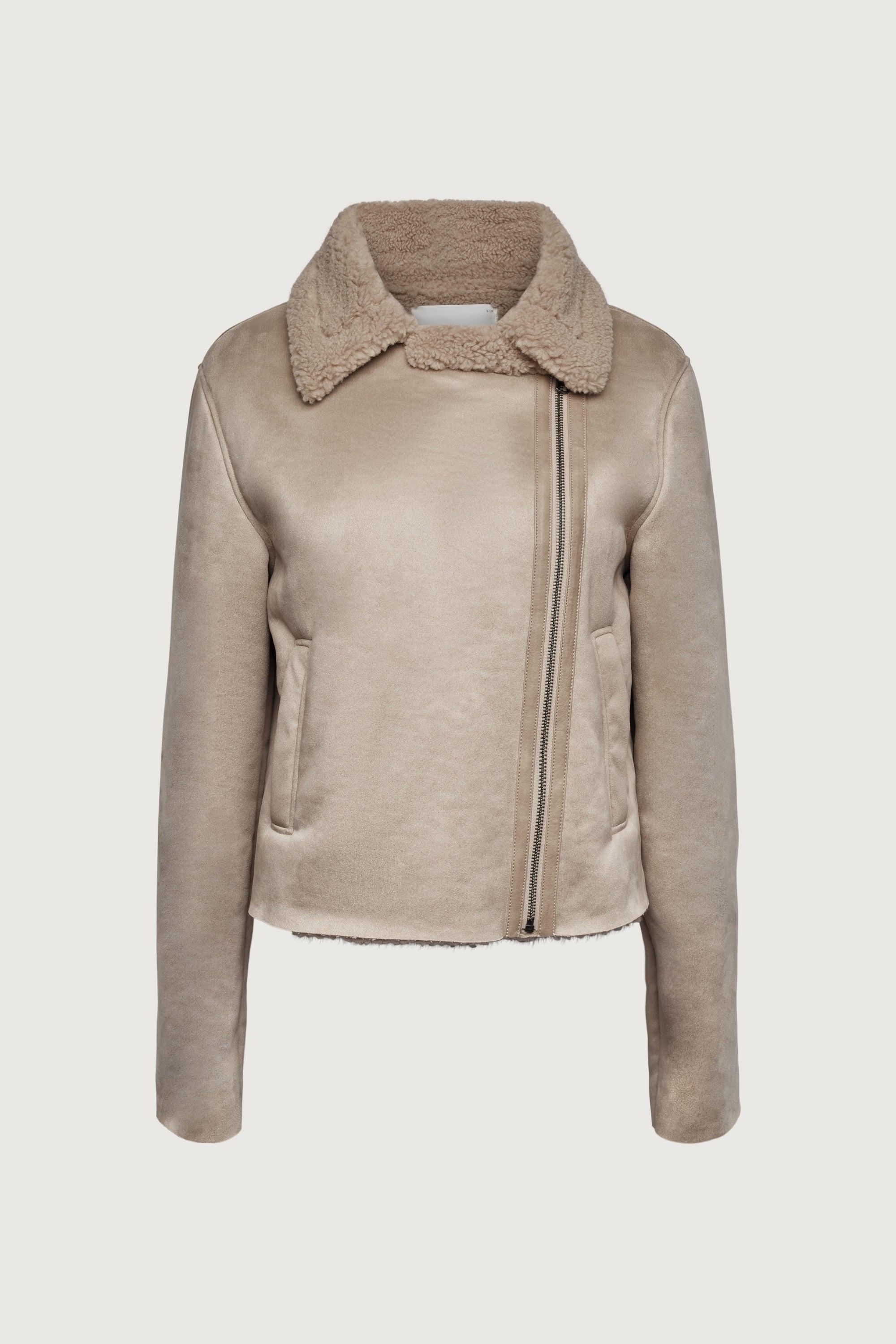 VEGAN SUEDE SHERPA AVIATOR JACKET by OAK + FORT