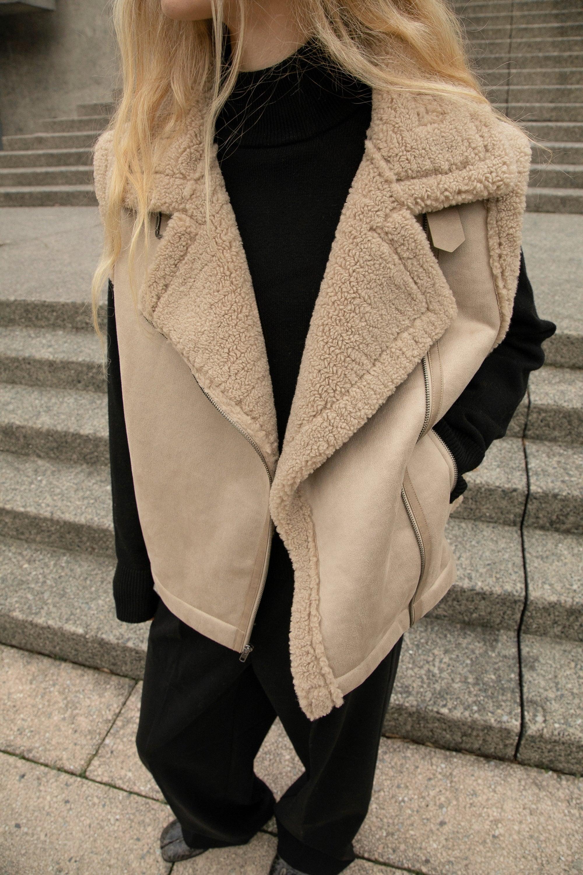 VEGAN SUEDE SHERPA AVIATOR VEST by OAK + FORT