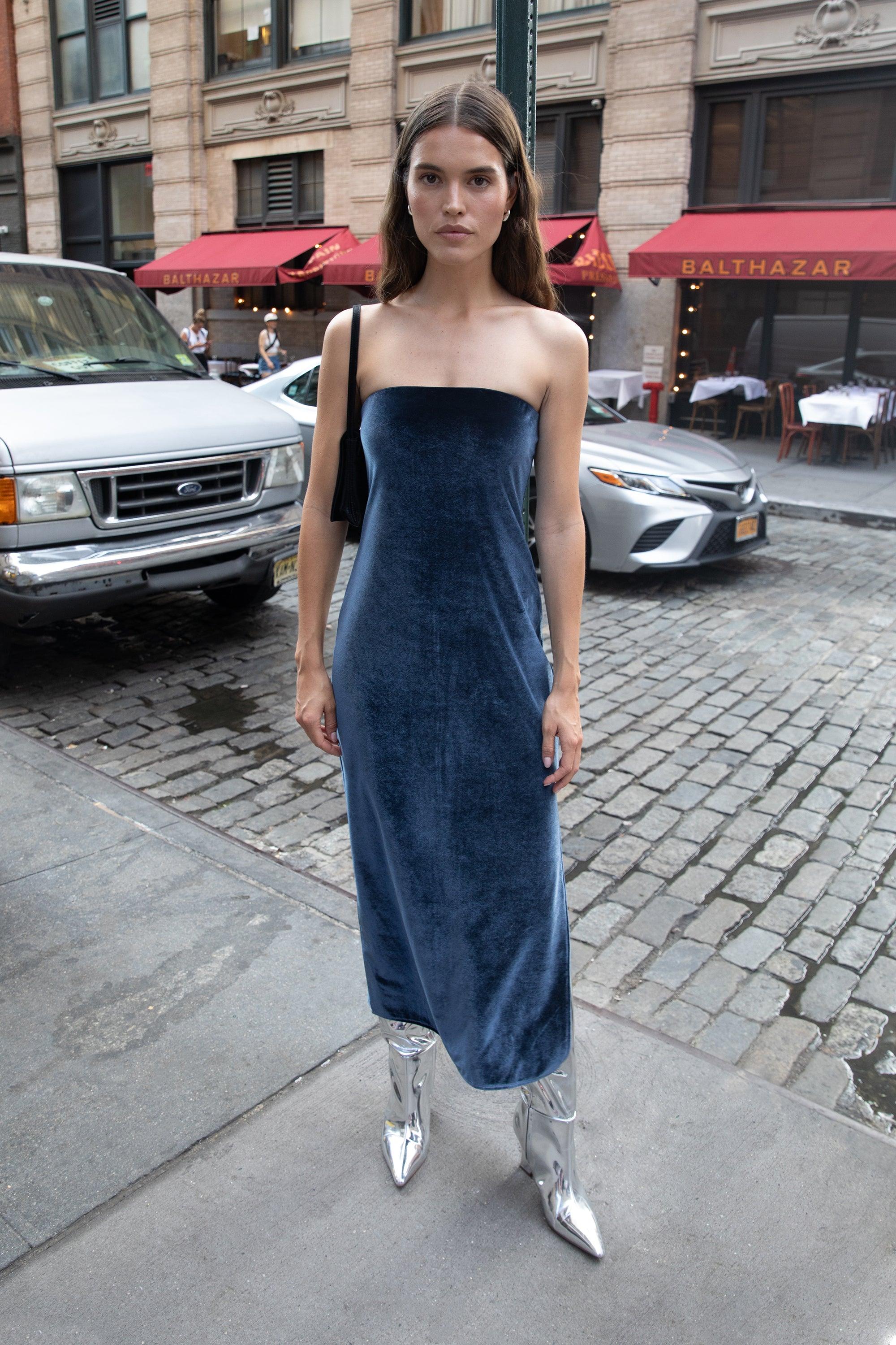 VELVET TUBE MIDI DRESS by OAK + FORT