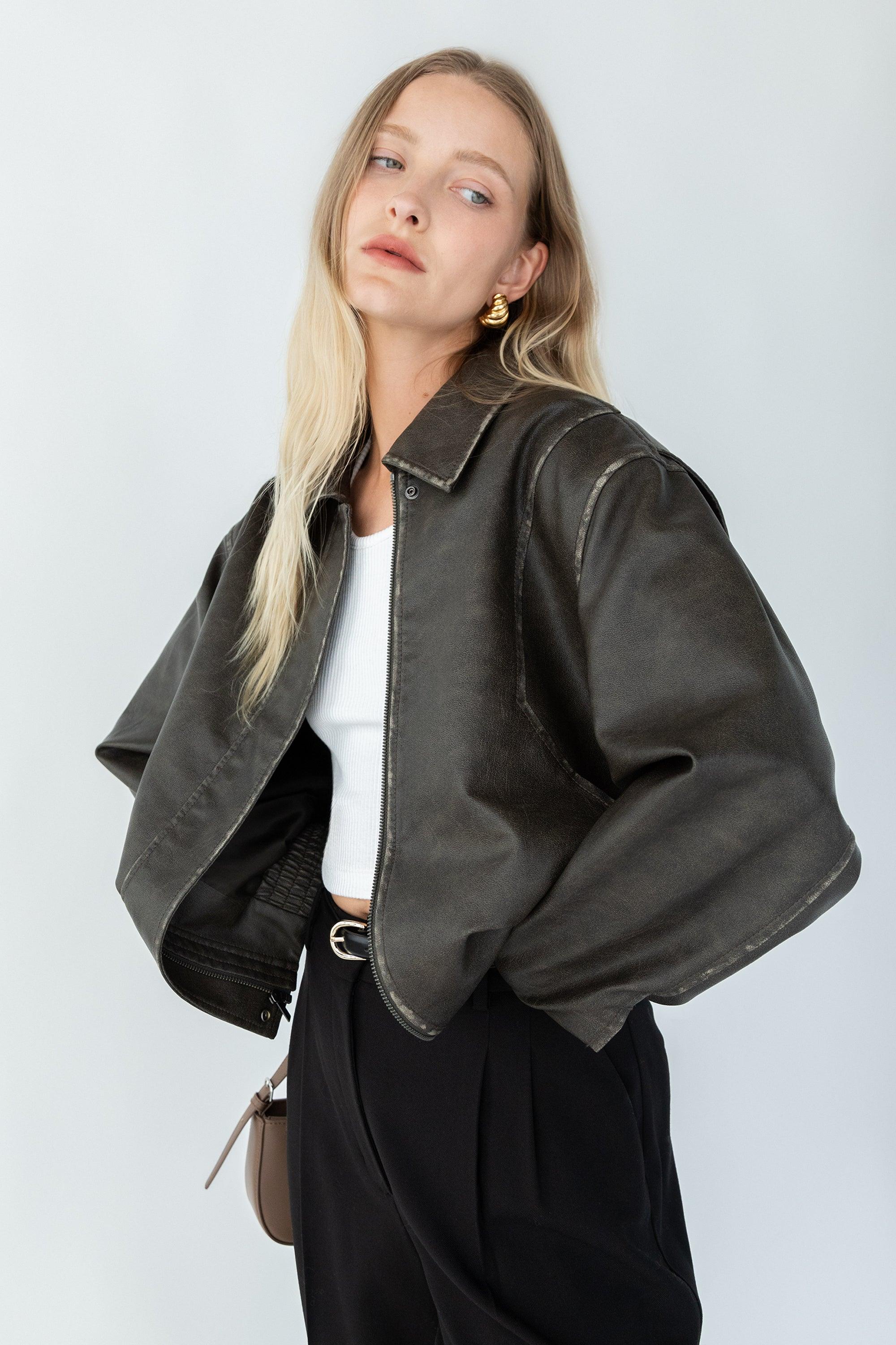 VINTAGE INSPIRED VEGAN LEATHER BOMBER JACKET by OAK + FORT
