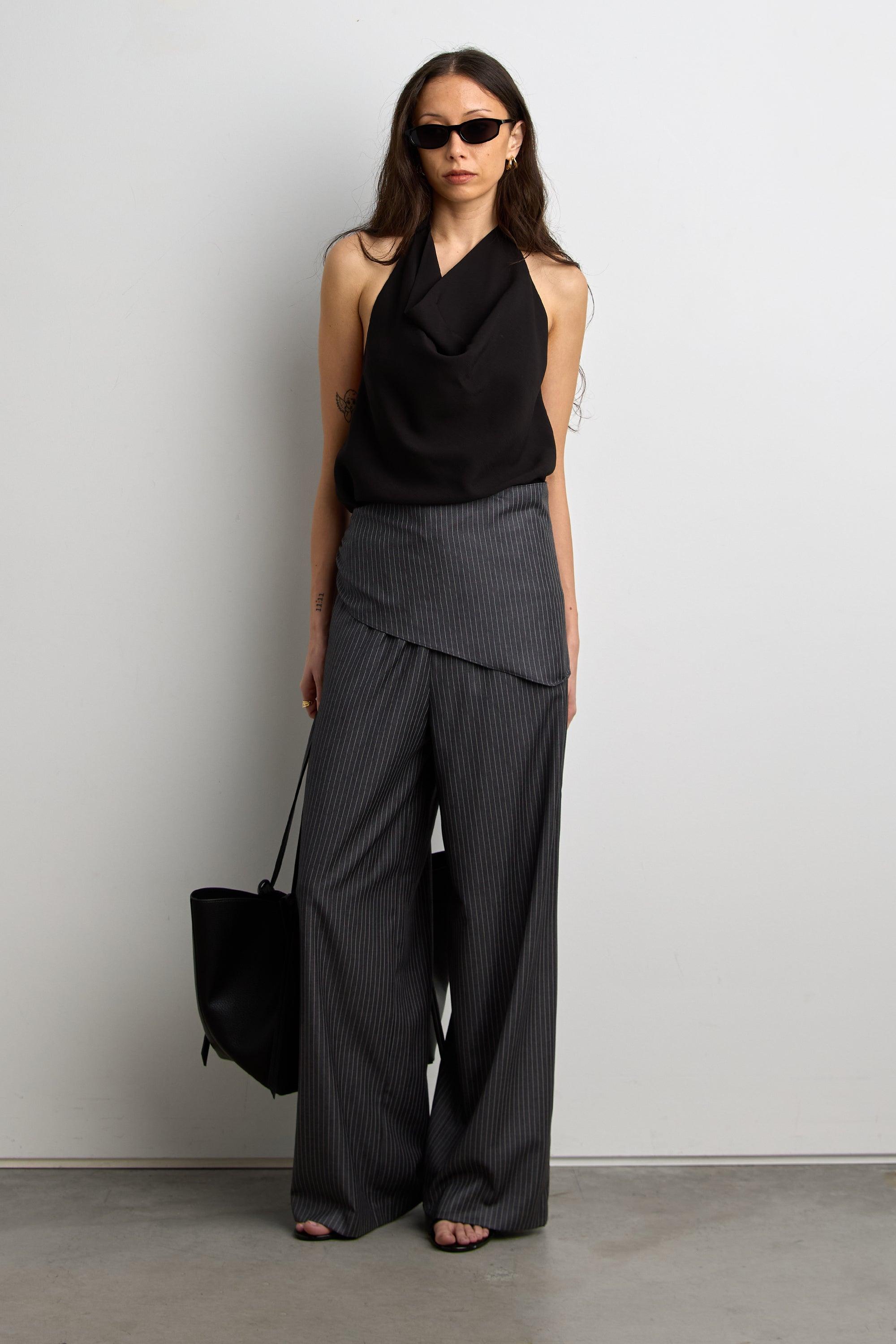 WIDE LEG WRAP FRONT PINSTRIPE PANT SET by OAK + FORT