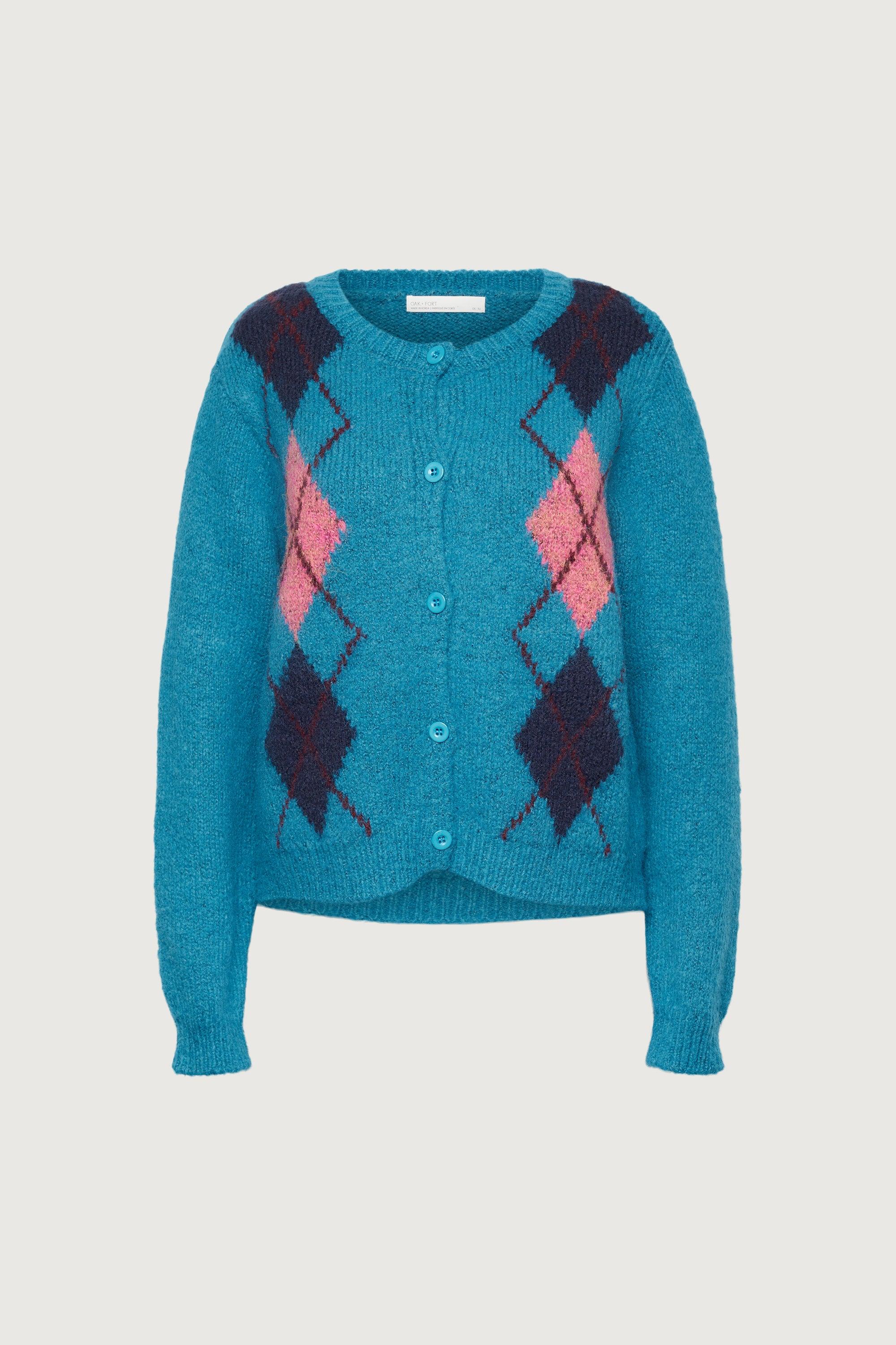 WOOL-BLEND ARGYLE PATTERN CARDIGAN by OAK + FORT