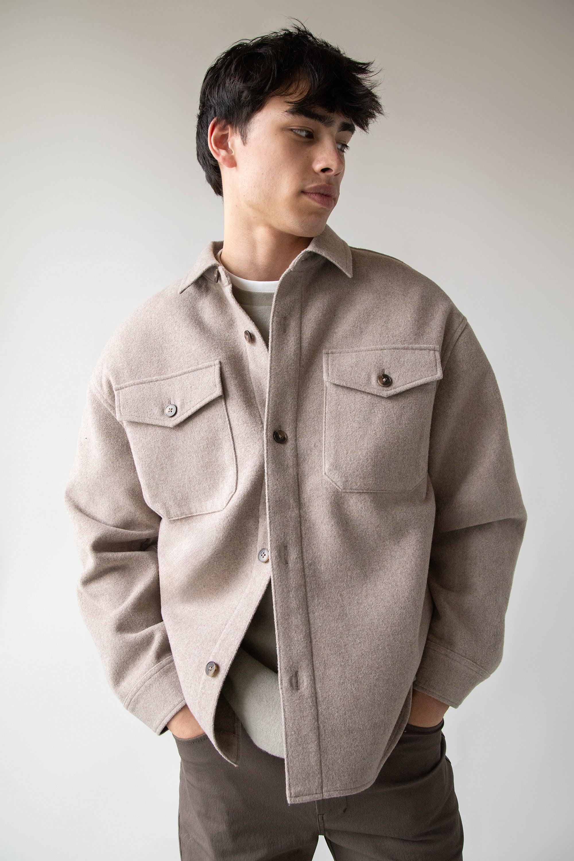 WOOL BLEND BUTTON FRONT SHIRT by OAK + FORT