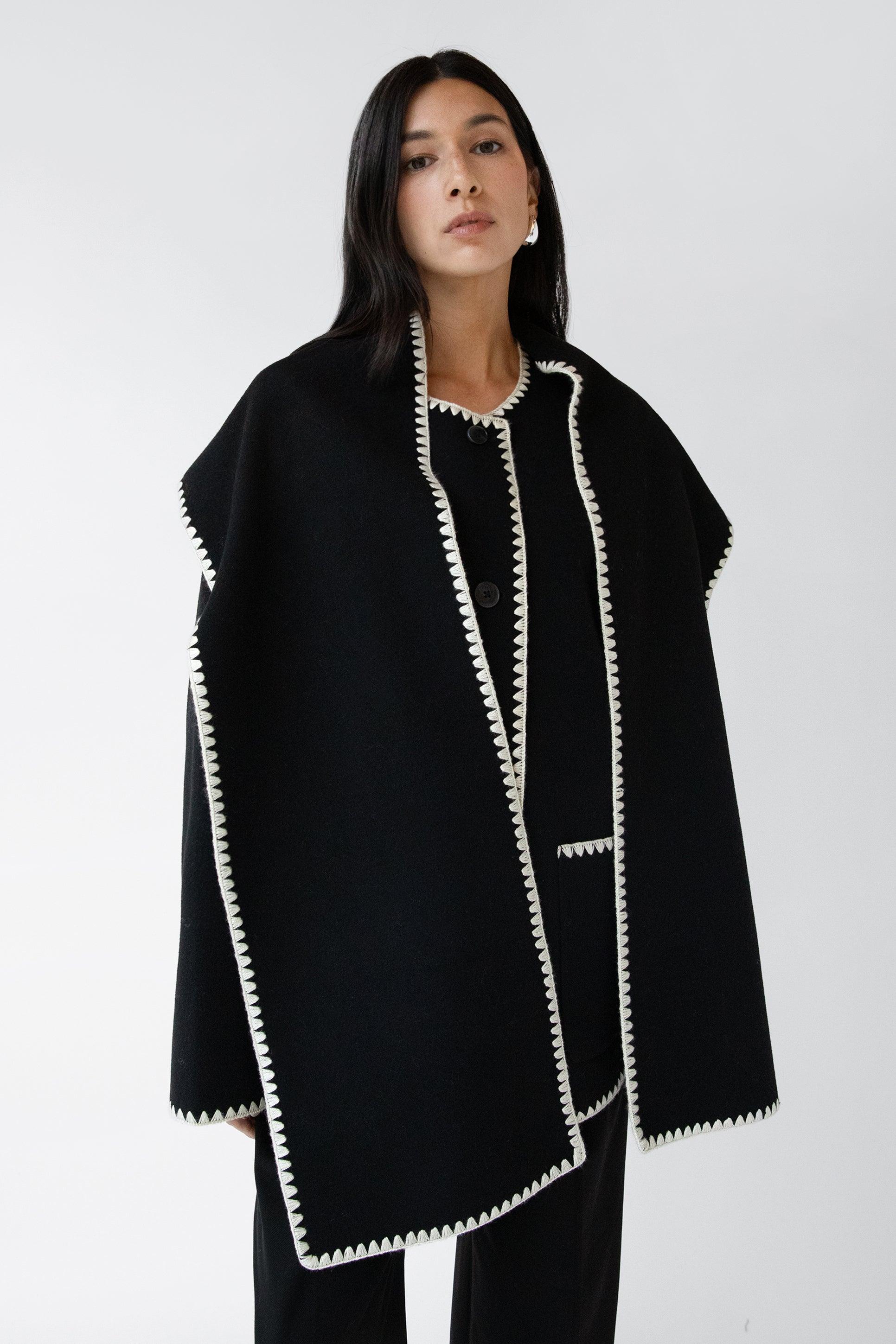 WOOL-BLEND CONTRAST STITCH SCARF JACKE by OAK + FORT