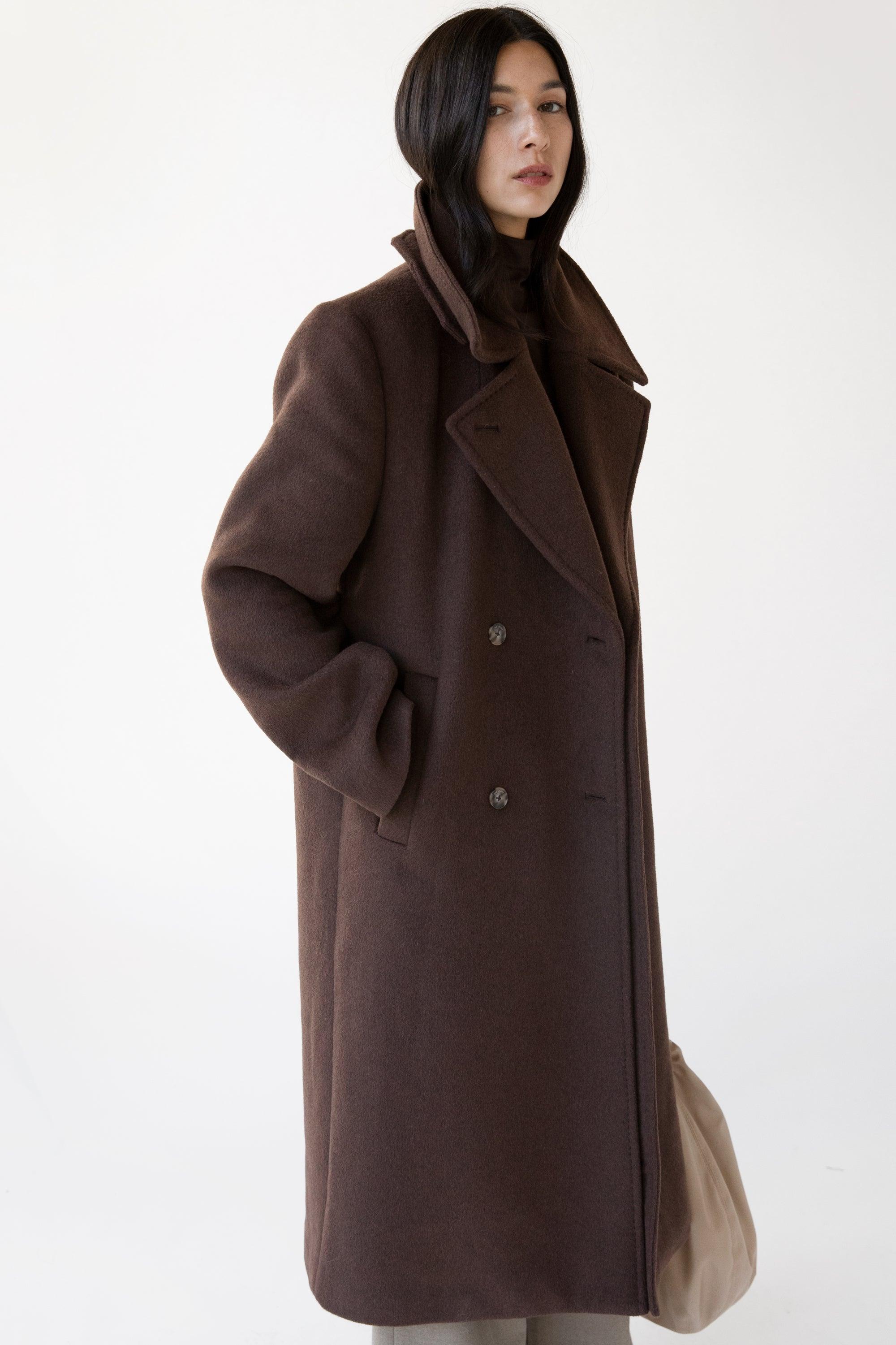 WOOL-BLEND DOUBLE BREASTED COAT WITH POCKETS by OAK + FORT