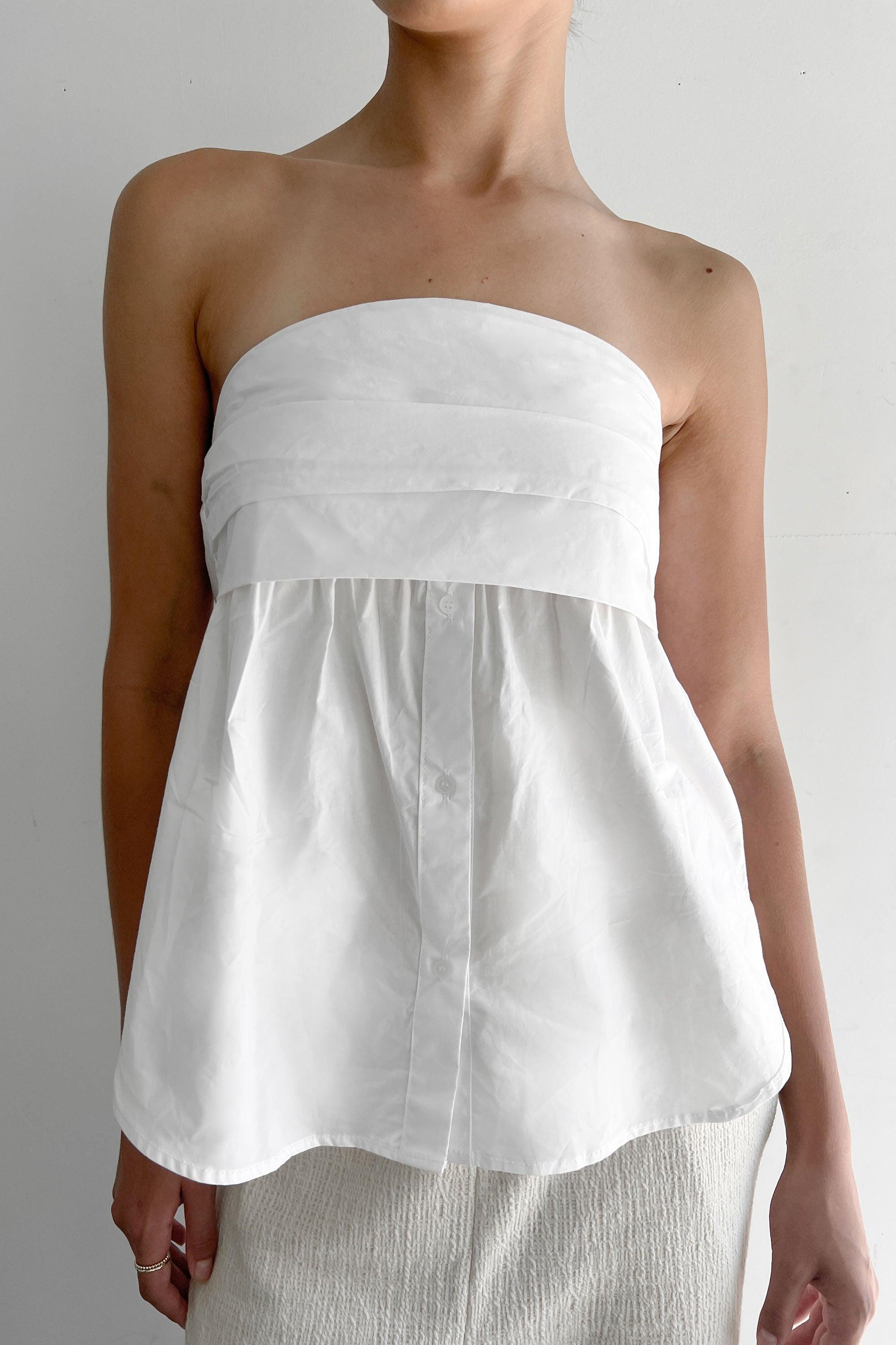 WOVEN TUBE TOP WITH GATHER DETAIL by OAK + FORT