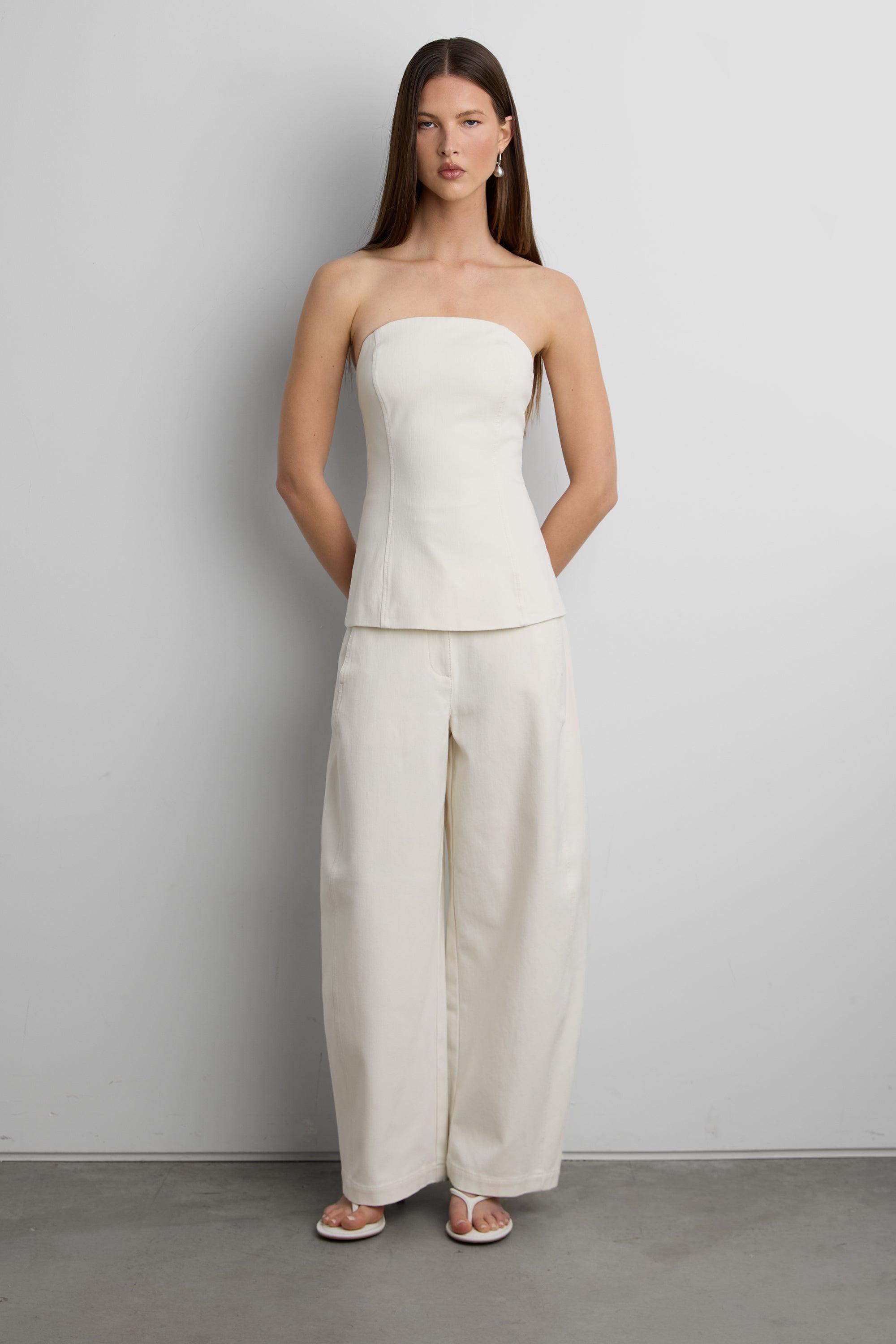 WOVEN TWILL TUBE TOP by OAK + FORT