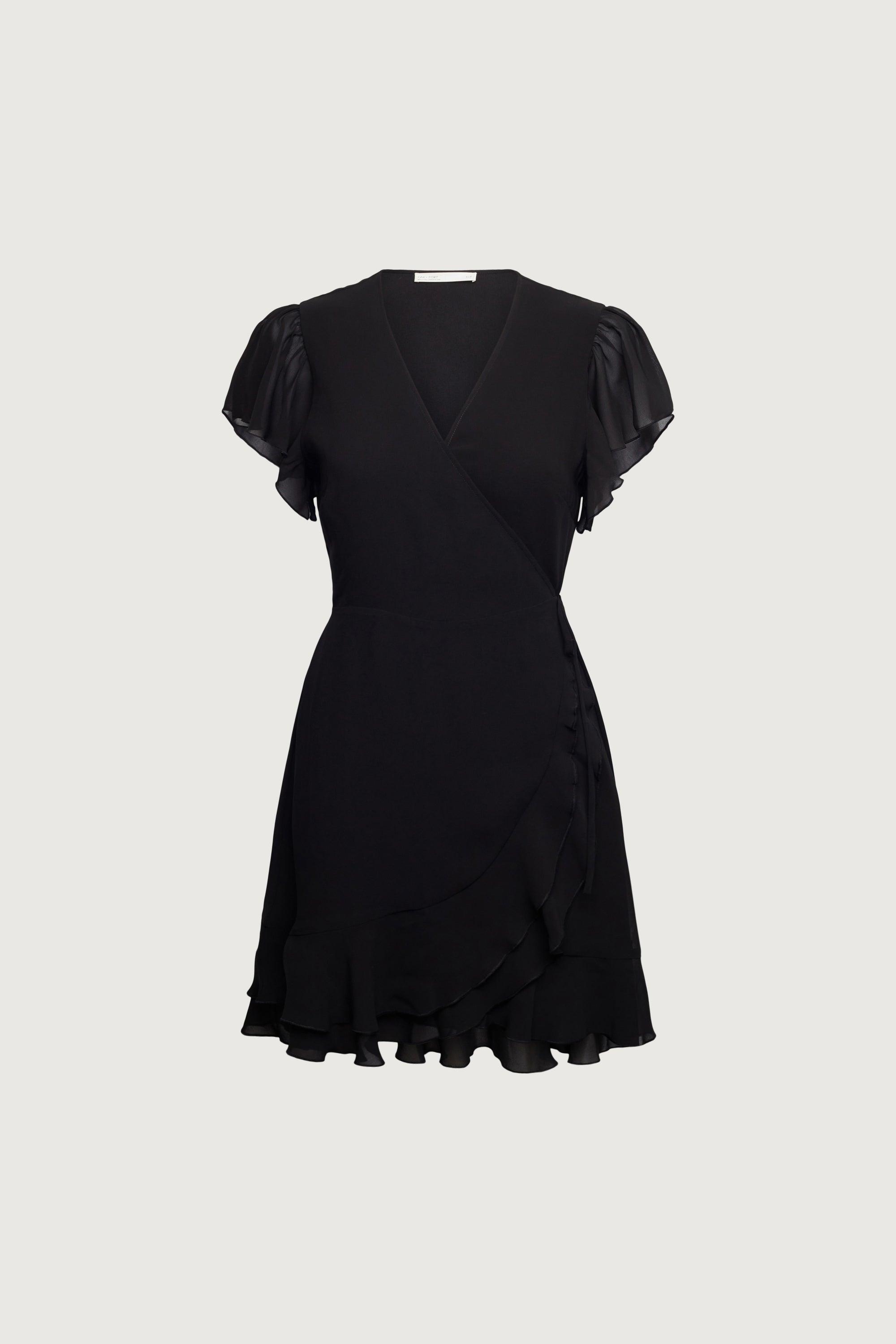 WRAP MINI DRESS WITH RUFFLED HEM by OAK + FORT