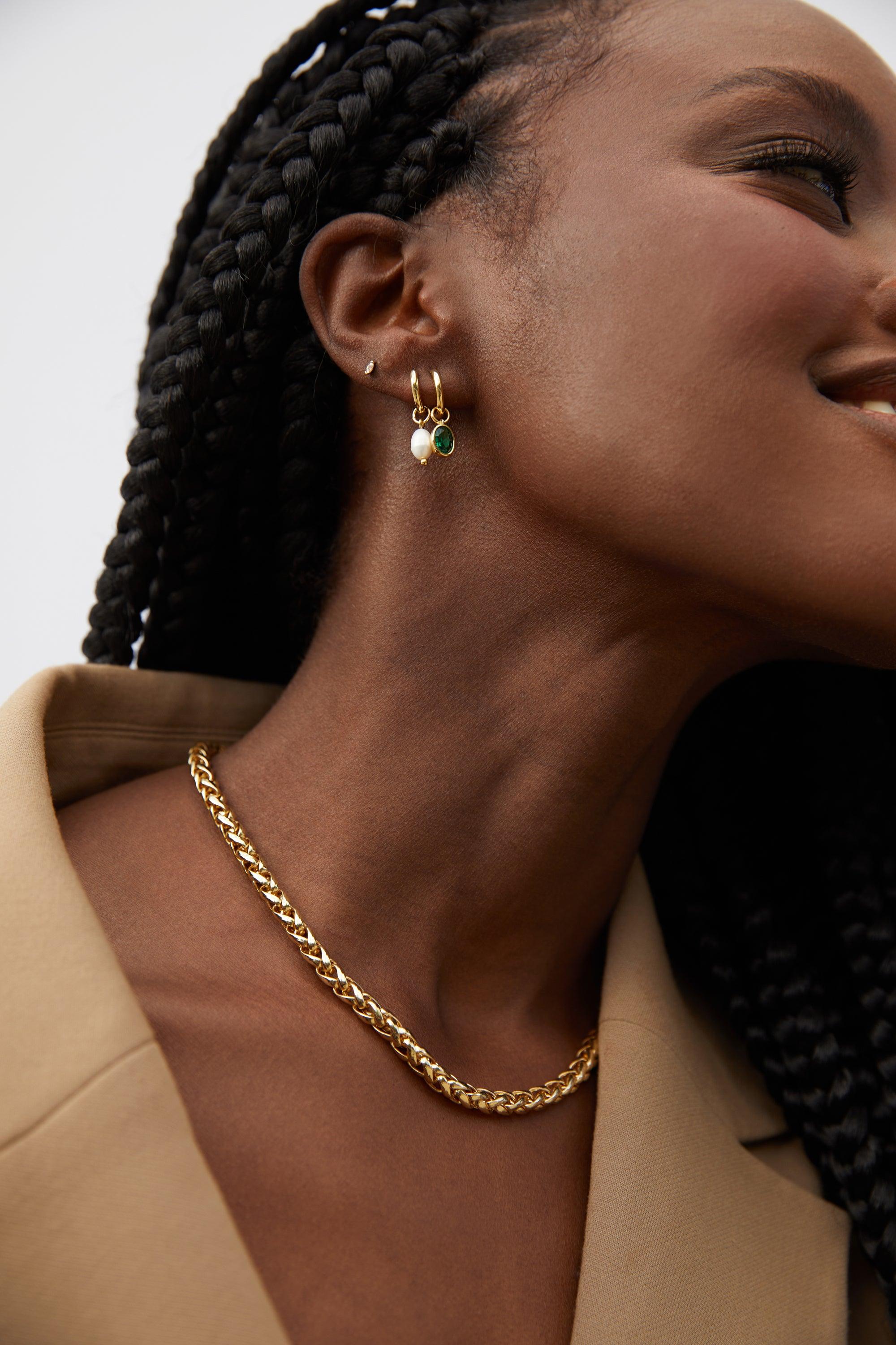 ZIRCONIA AND PEARL HOOPS by OAK + FORT