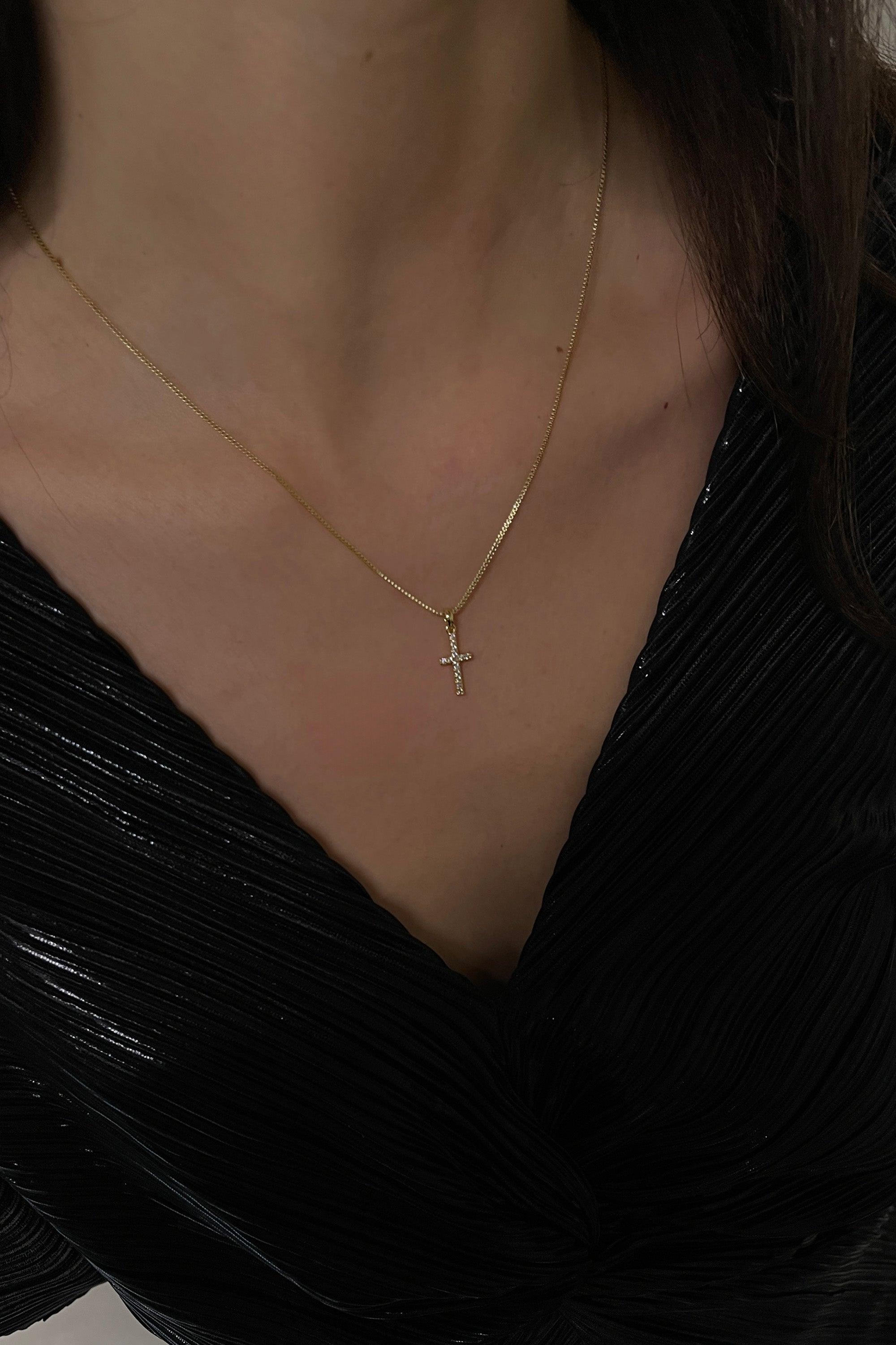 ZIRCONIA CROSS NECKLACE by OAK + FORT