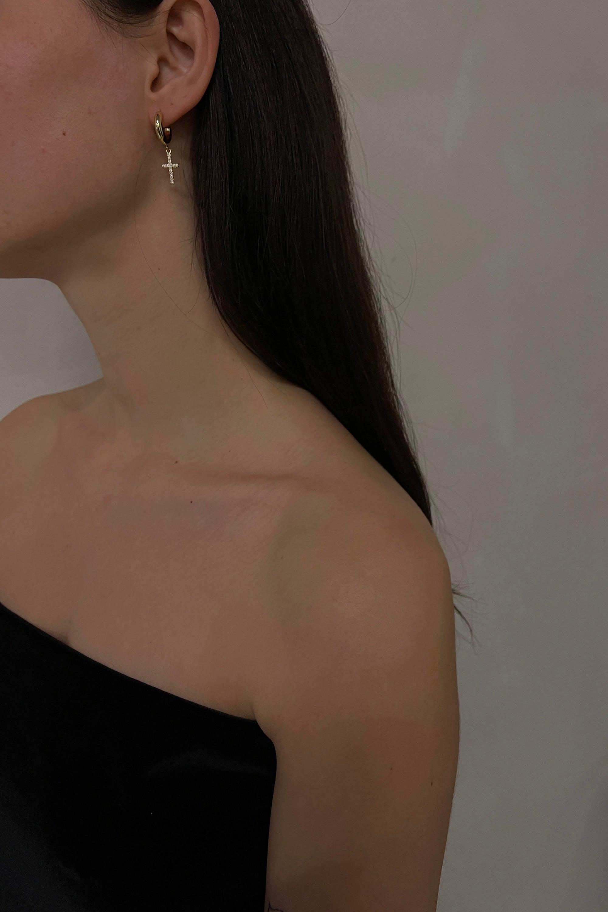 ZIRCONIA CROSS PENDANT HOOP by OAK + FORT