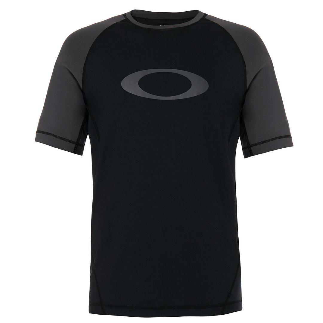 Black Short Sleeve Crew Neck Rashguard Lycra T-Shirt by OAKLEY