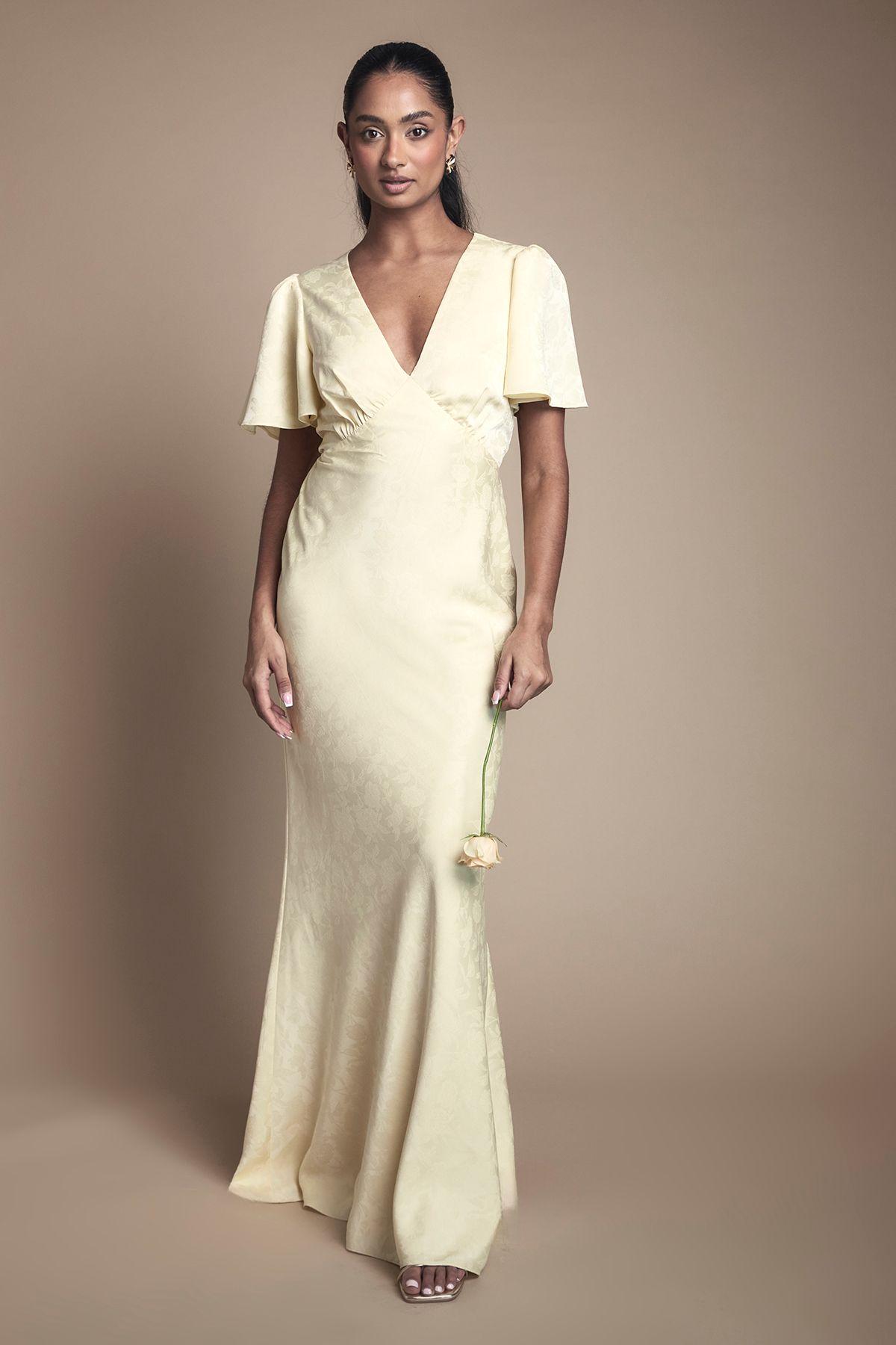 Angel Sleeve Satin Jacquard Bridesmaid Maxi Dress by OASIS