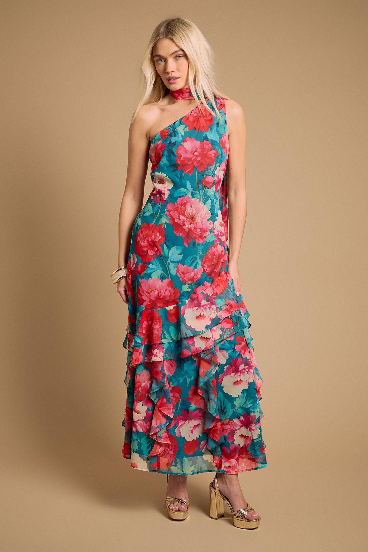 Asymmetric Midaxi Frill Dress With Scarf by OASIS