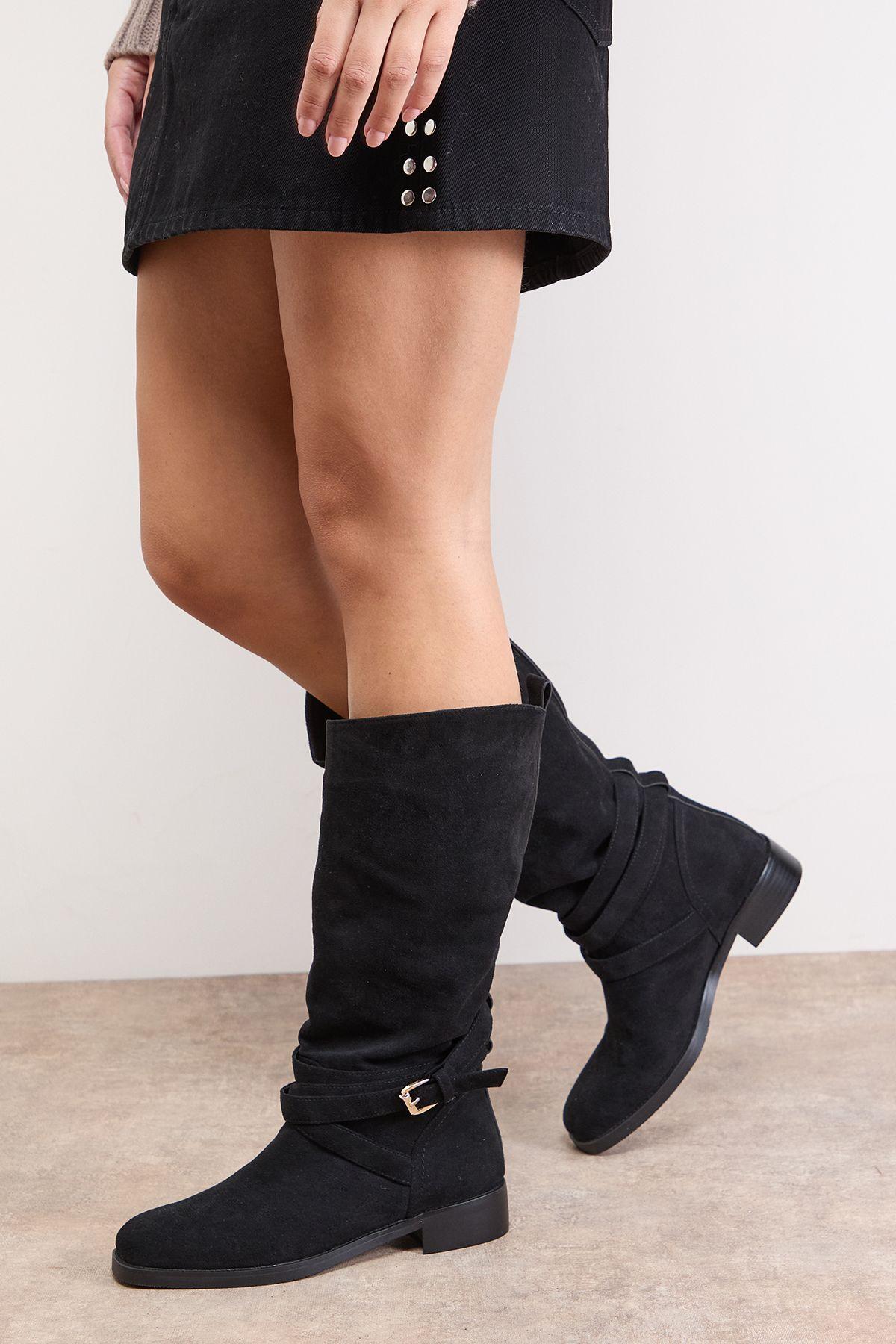 Ava Faux Suede Mid-Calf Buckle Boots by OASIS Ava Faux Suede Mid-Calf Buckle Boots by OASIS