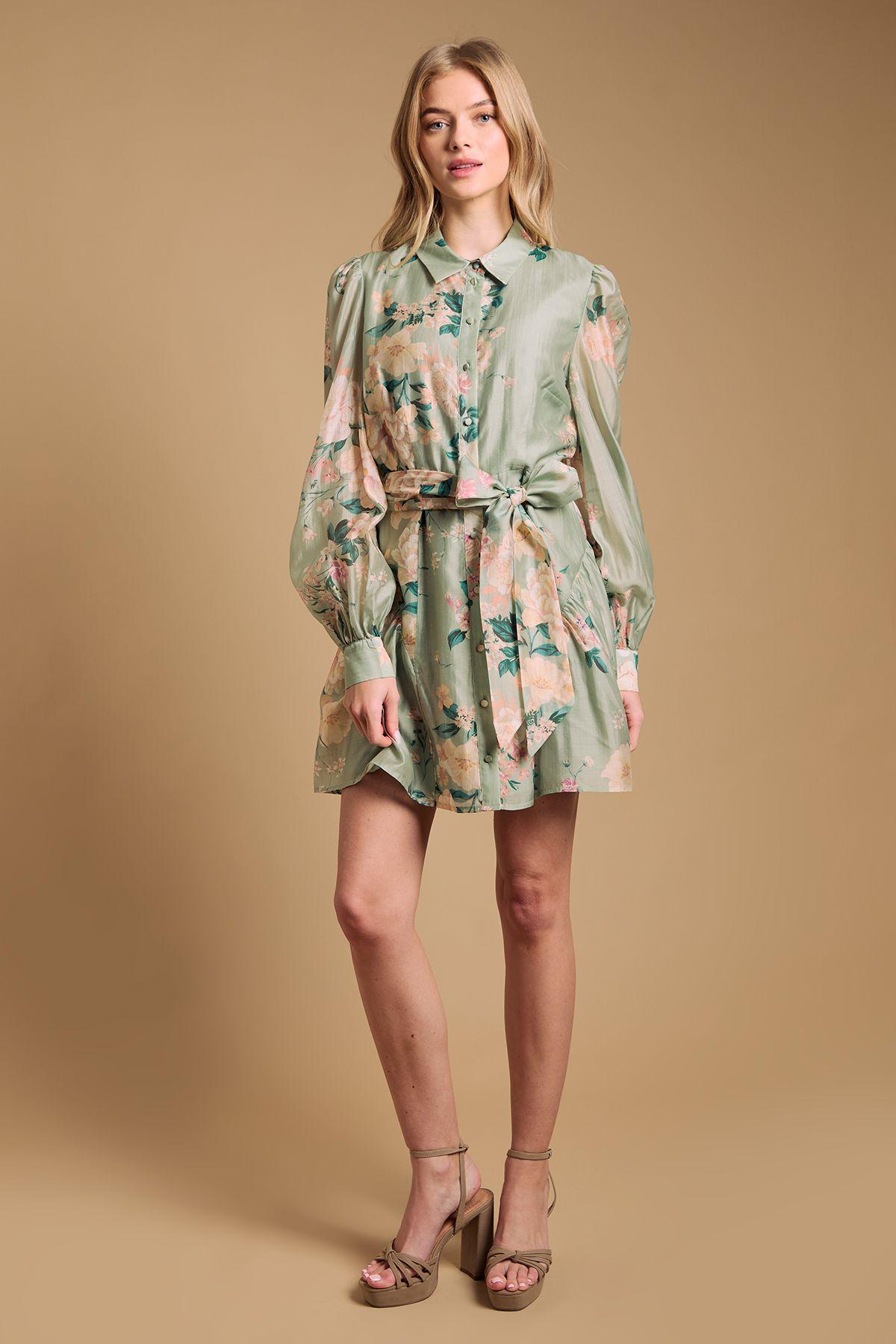 Belt Detail Volume Sleeve Shirt Dress by OASIS