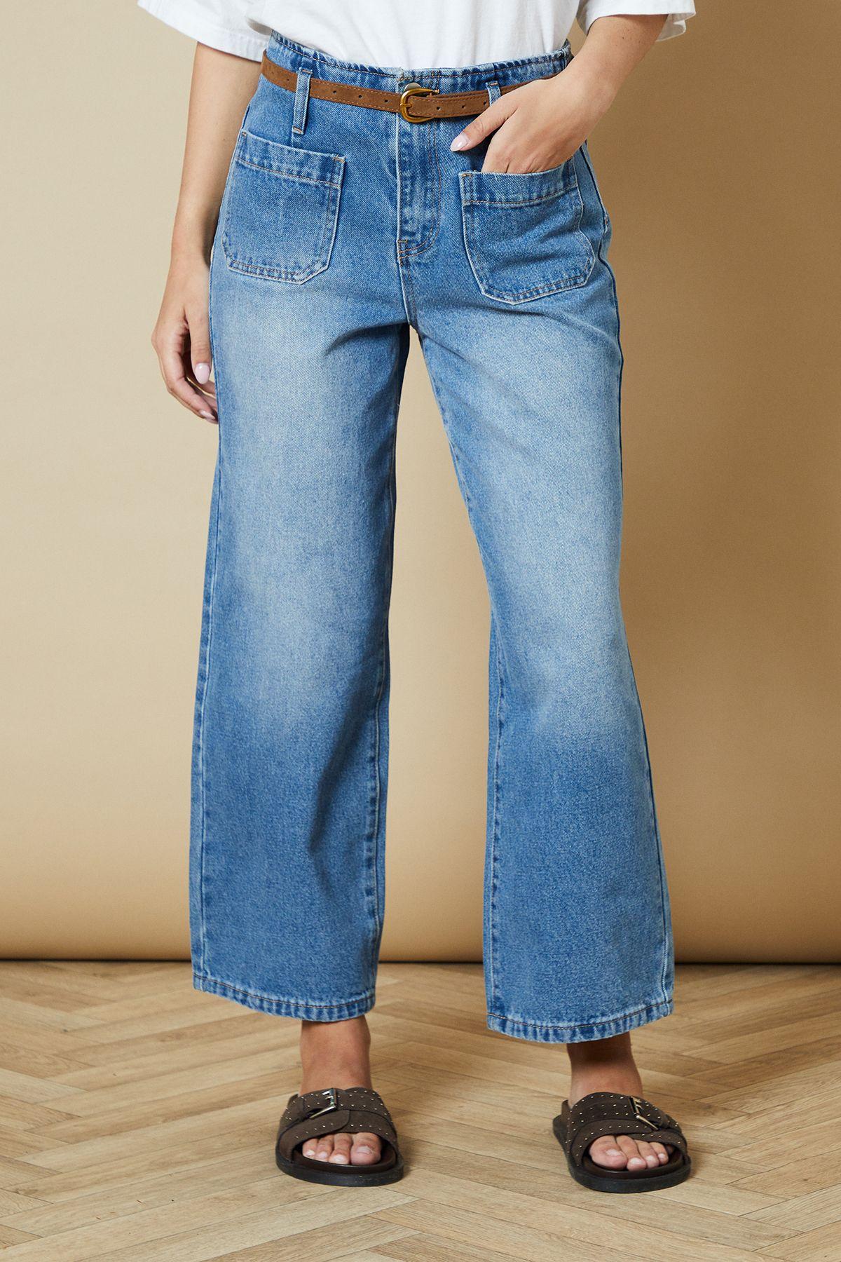 Belted Cropped Straight Jean by OASIS