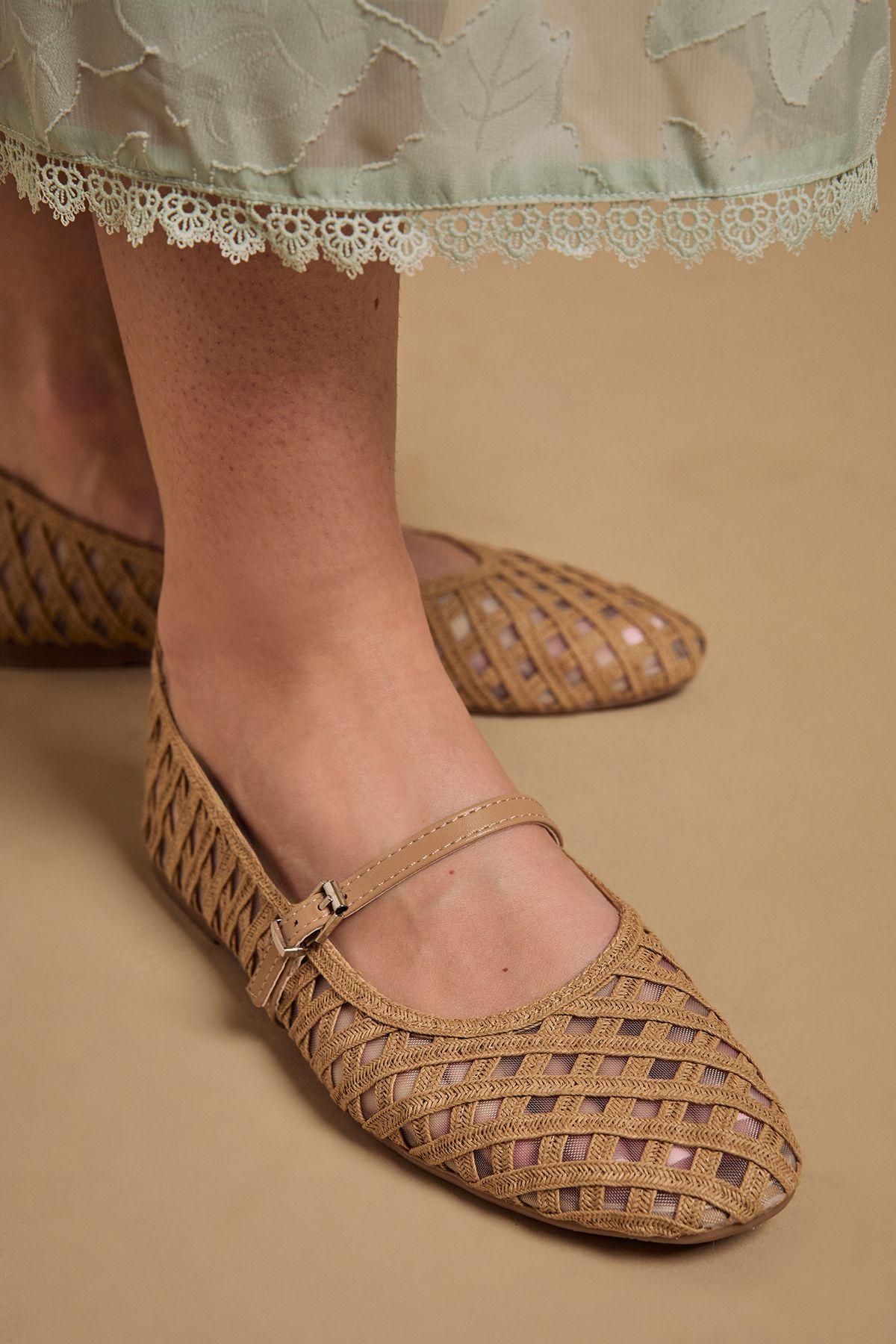 Bonnie Textile Woven MaryJane Ballet Pumps by OASIS
