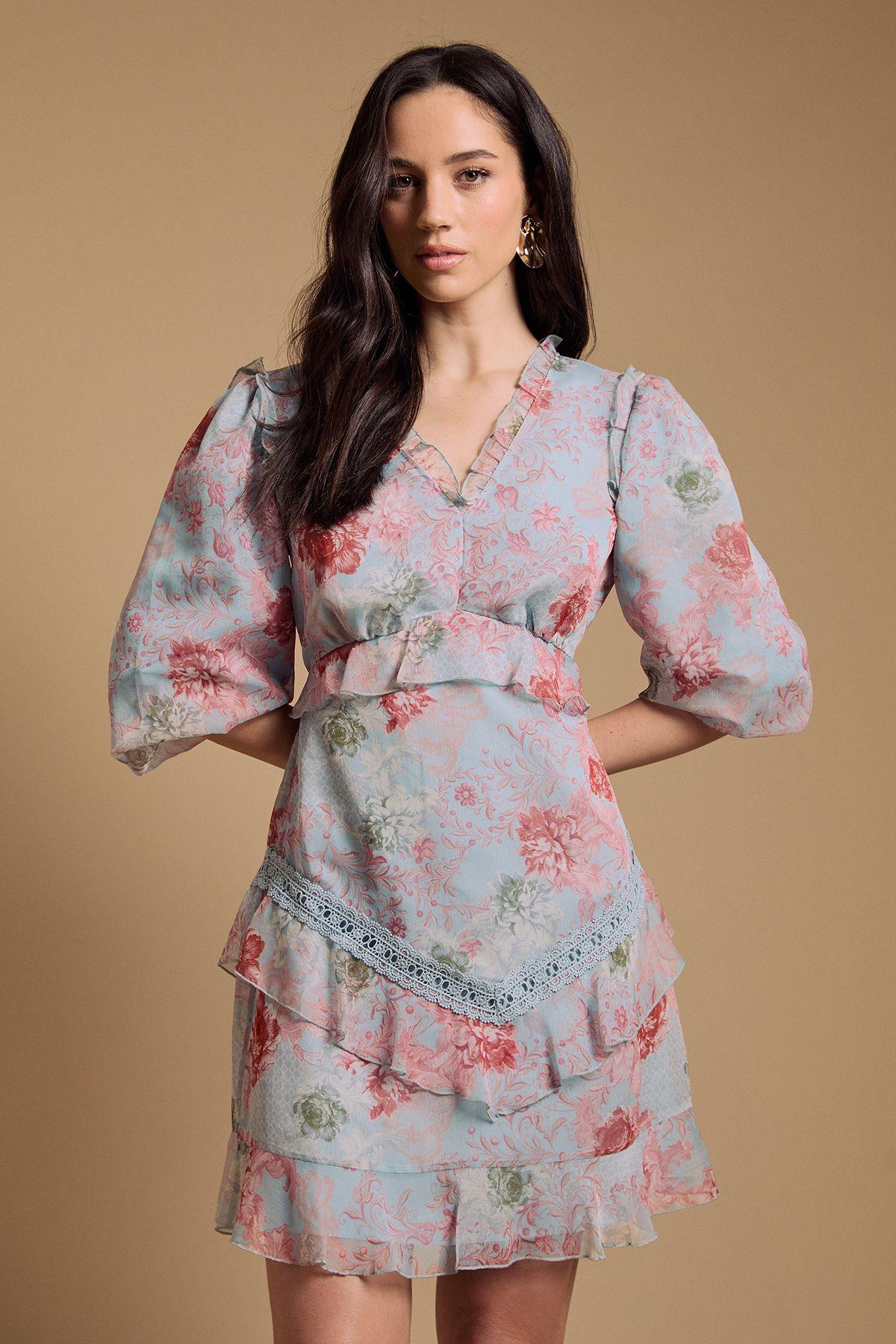 Bow Detail Dobby Mix Mini Dress by OASIS