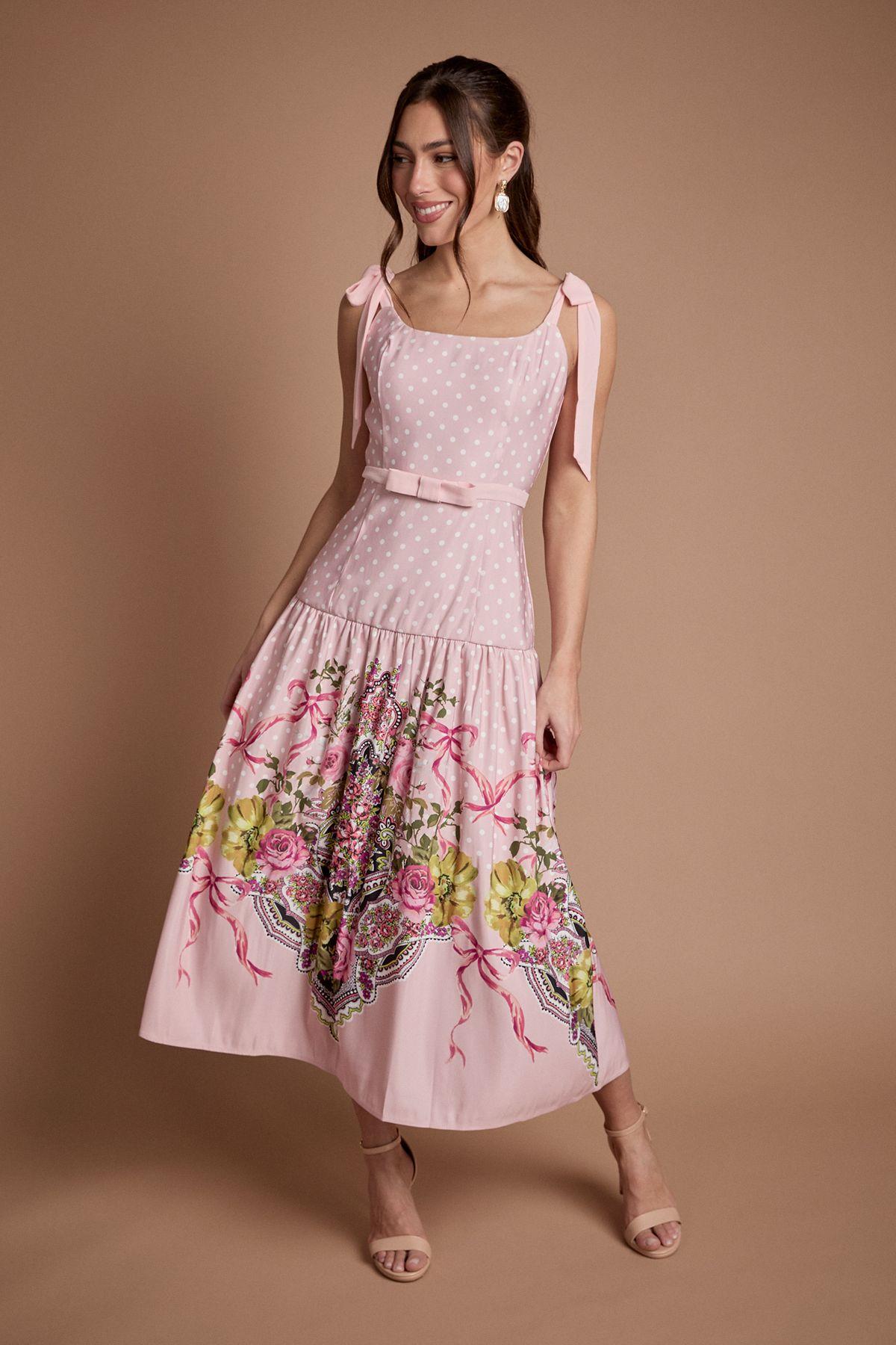 Bow Detail Dropped Waist Midi Dress by OASIS
