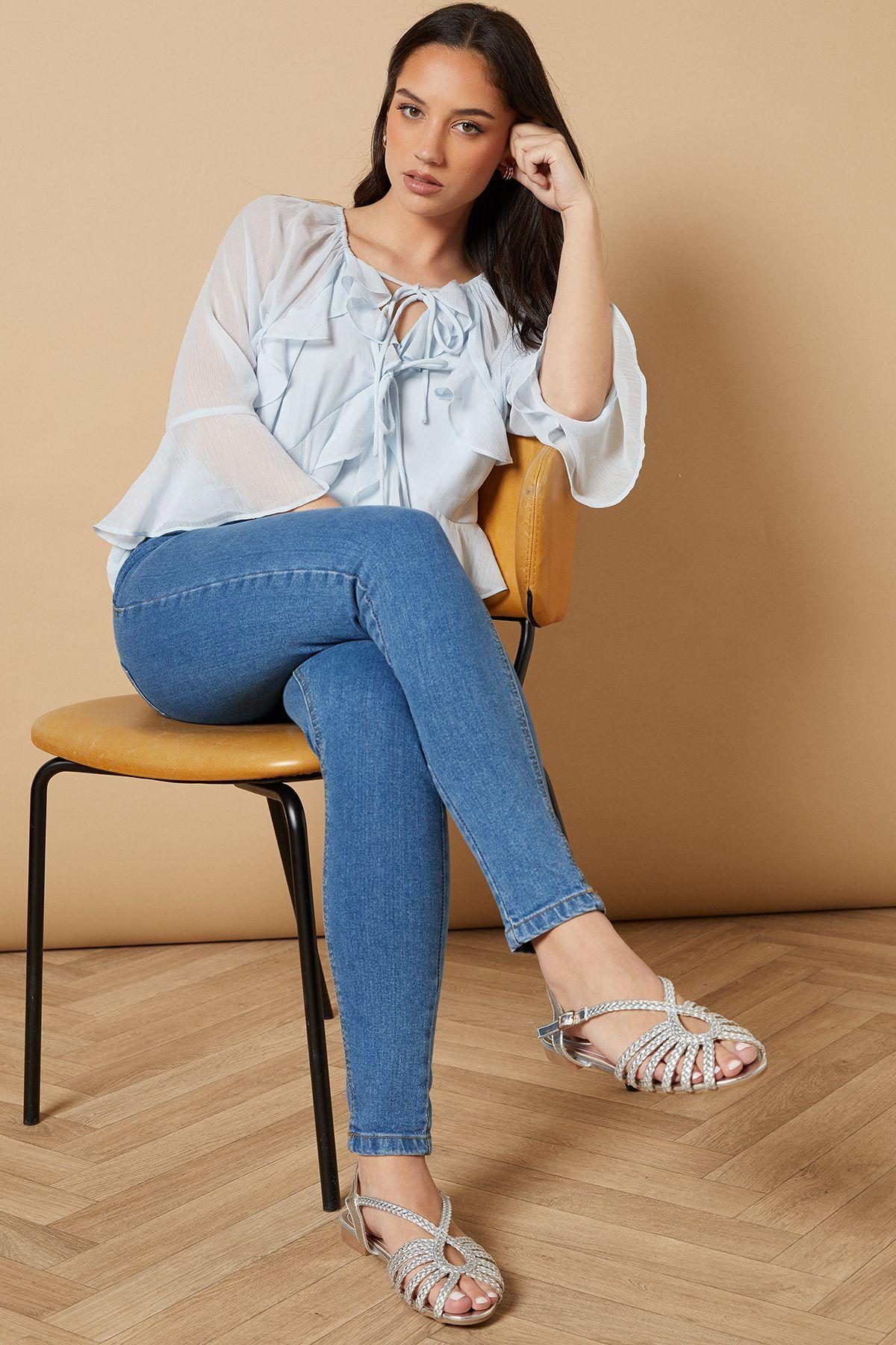 Bronte Faux Leather Plaited Peeptoe Strappy Flat Sandals by OASIS